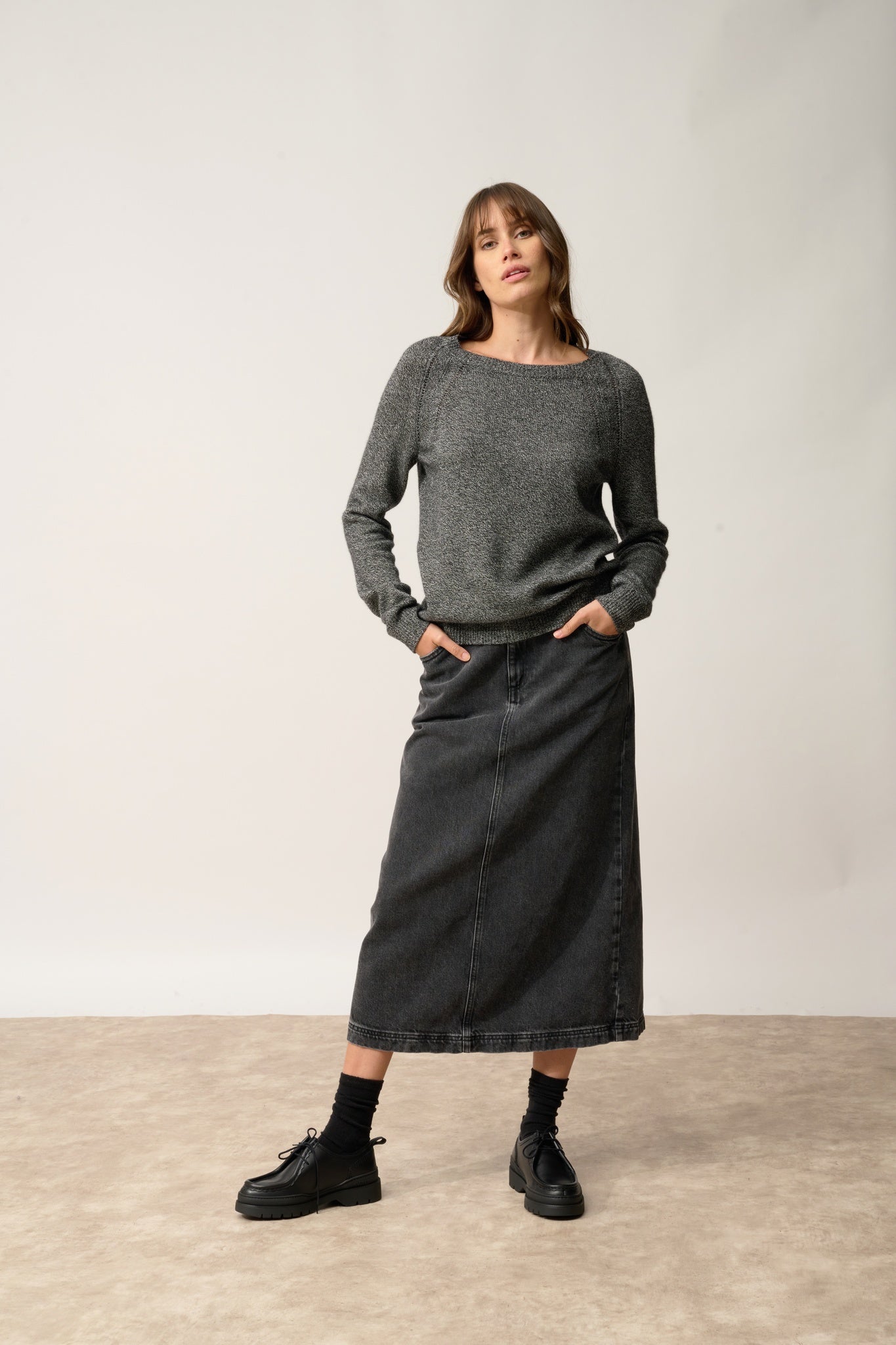 AREQUIPA pull col rond noir/blanc