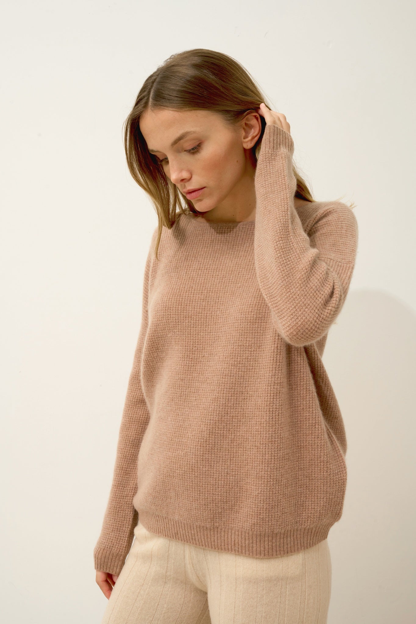 ARIANA pull col bateau camel chiné