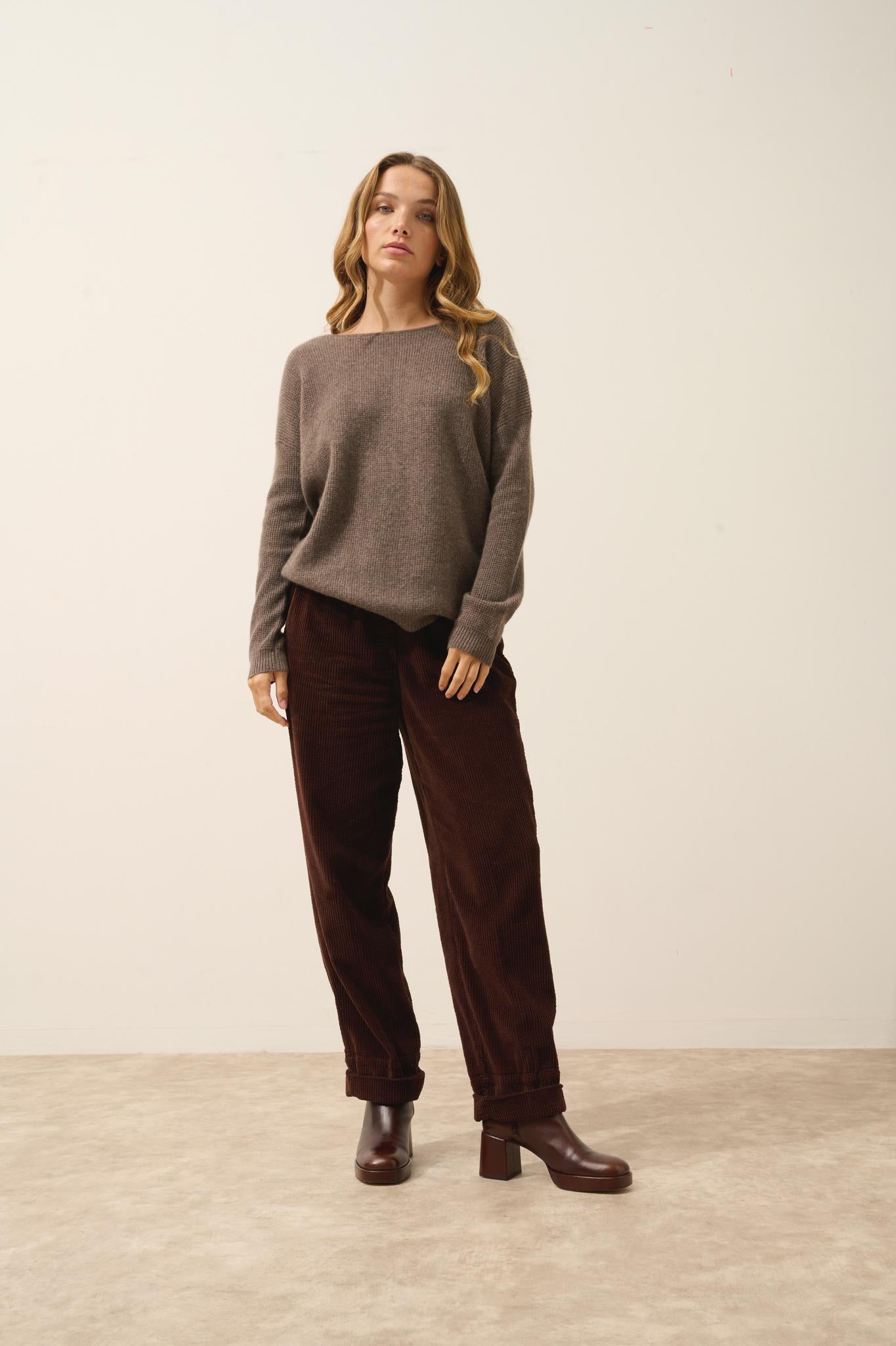ARIANA taupe mottled boat-neck sweater
