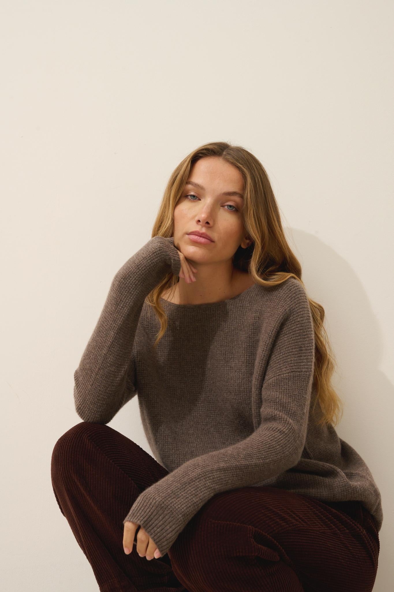 ARIANA taupe mottled boat-neck sweater
