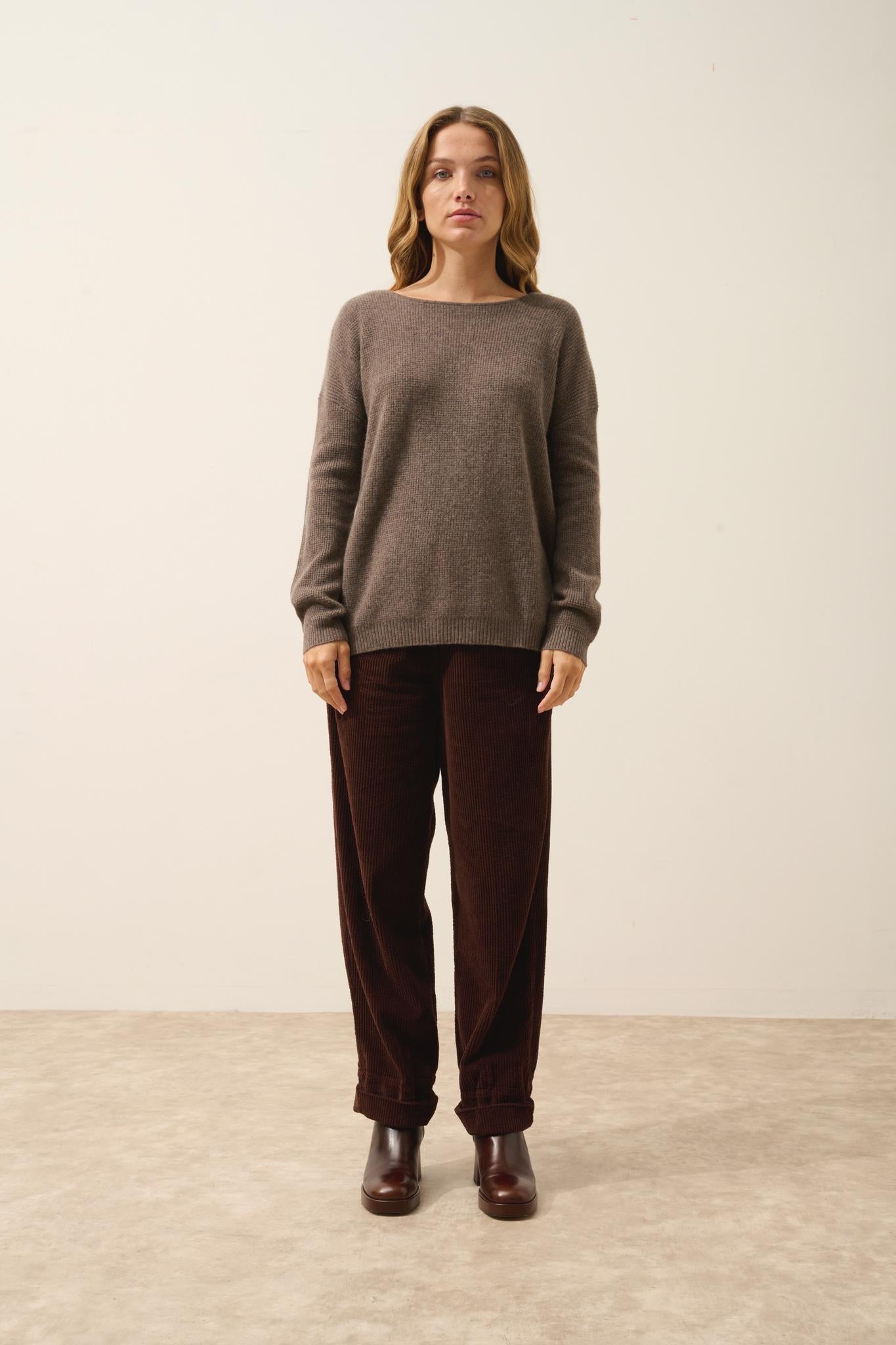 ARIANA taupe mottled boat-neck sweater