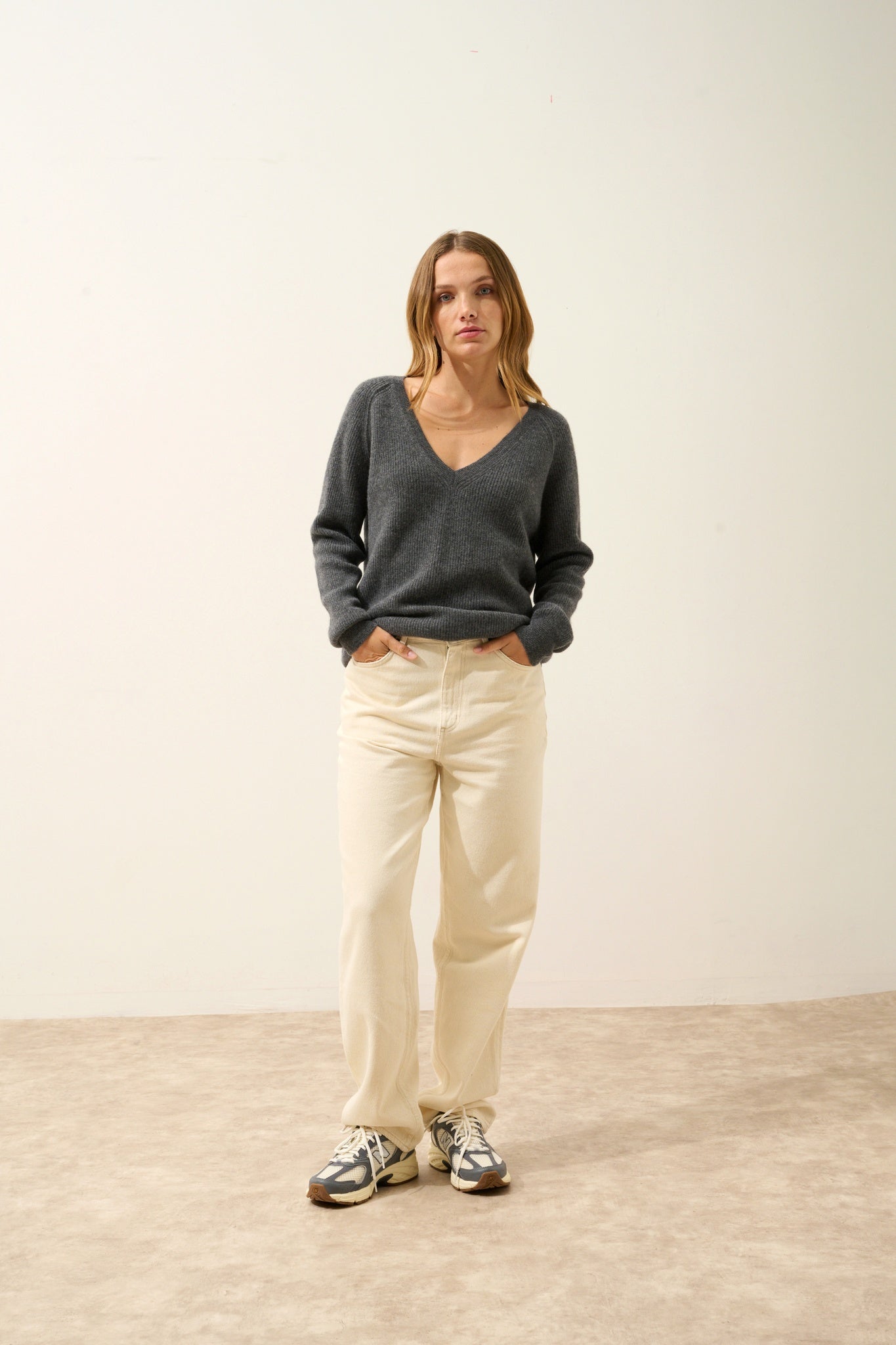 ARISTA pull col v anthracite chiné