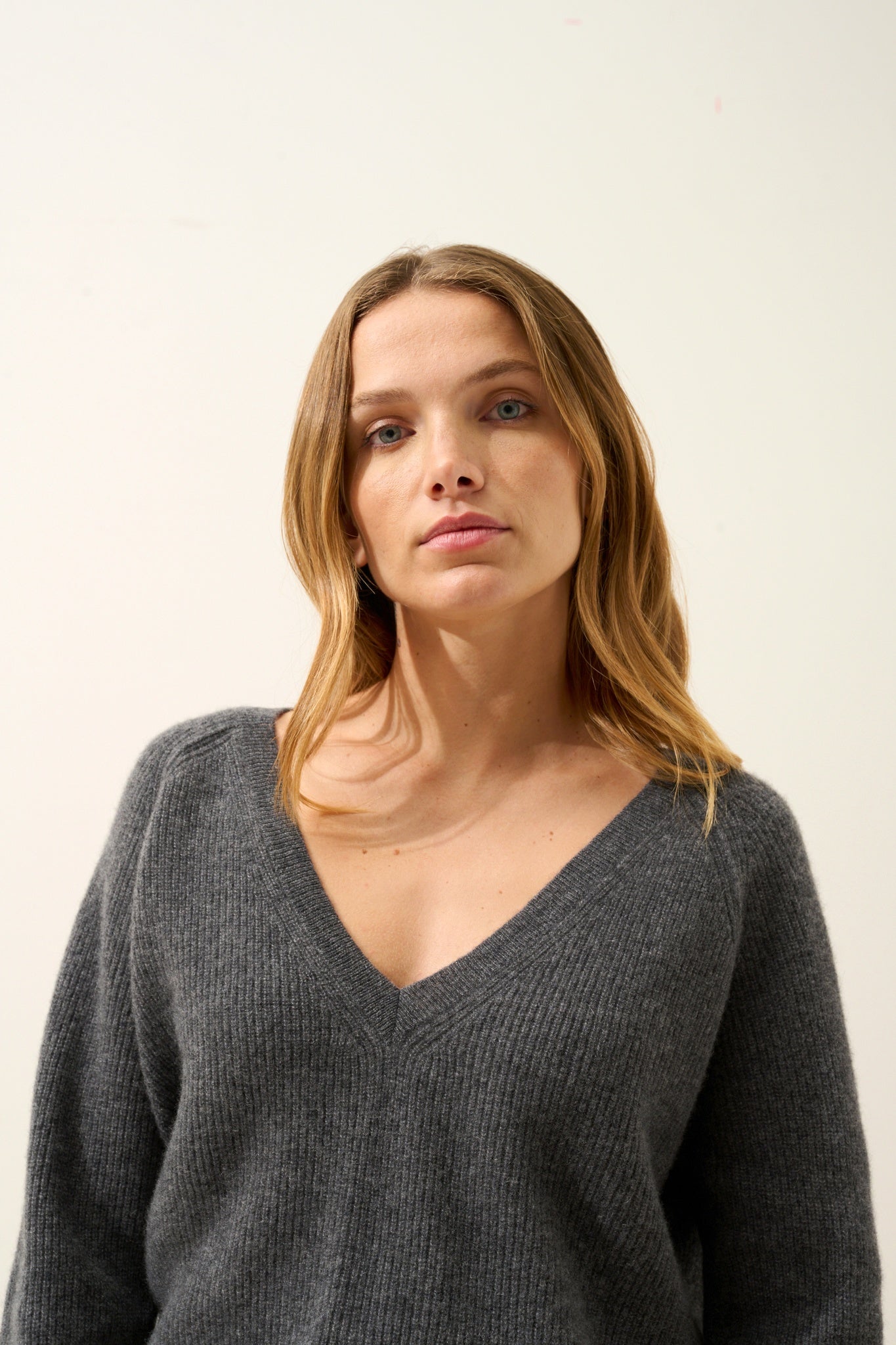 ARISTA pull col v anthracite chiné