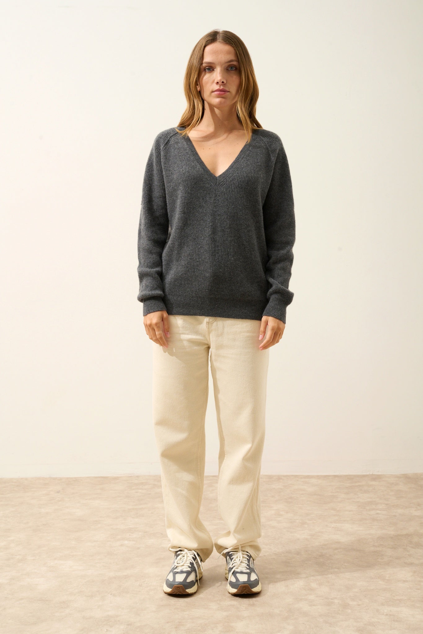 ARISTA pull col v anthracite chiné