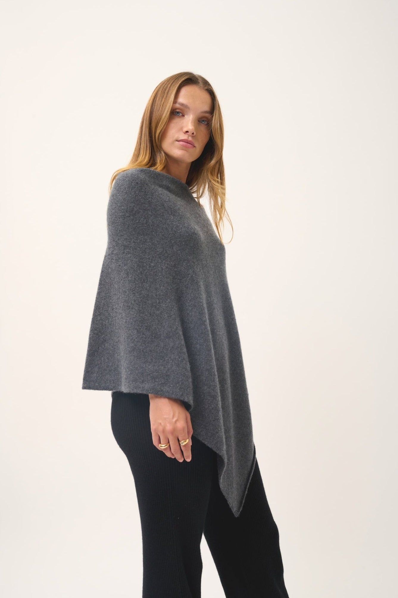 ASHLEY poncho col bateau anthracite chiné