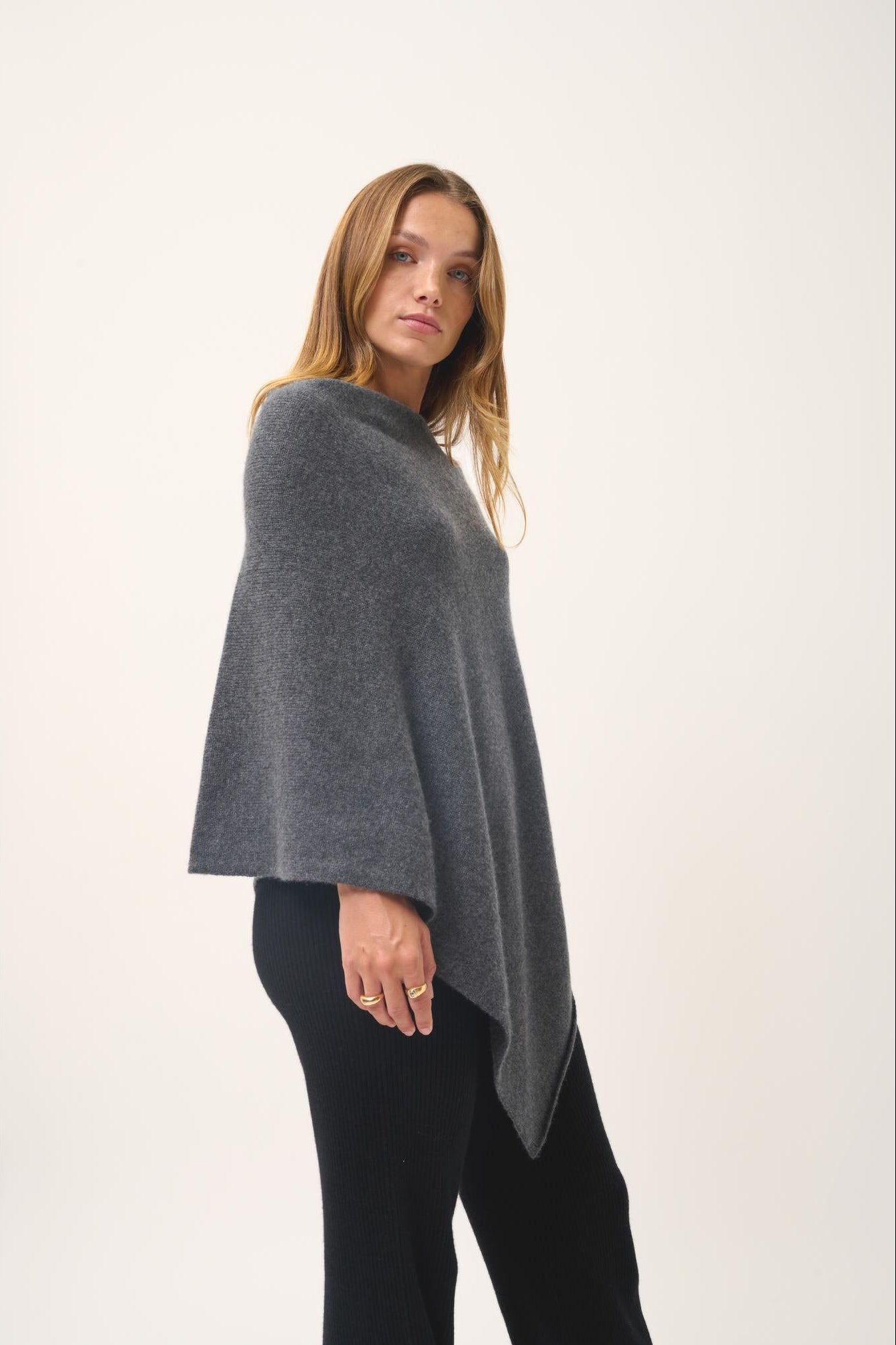 ASHLEY poncho boat neck anthracite mottled