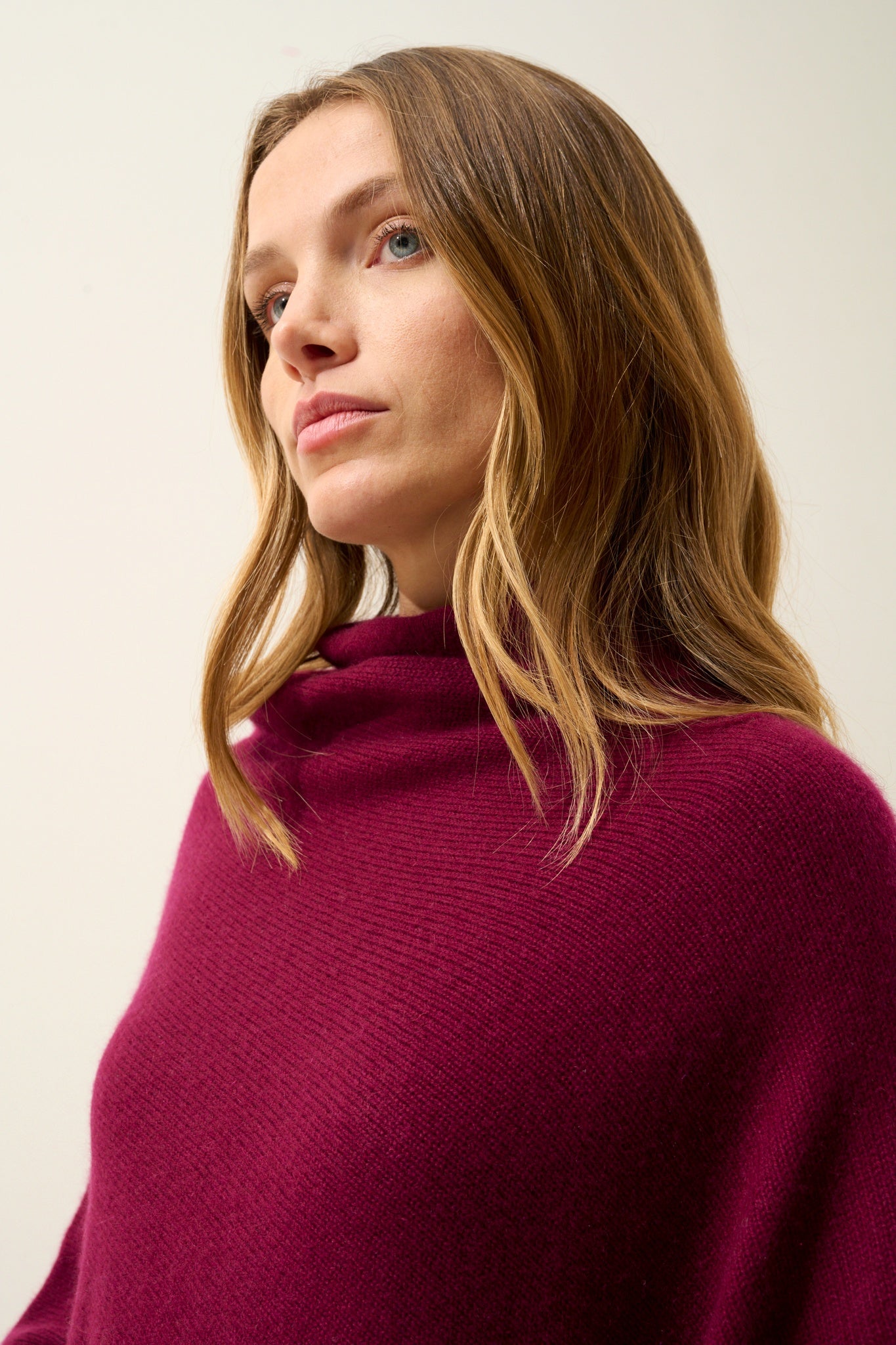 ASHLEY burgundy boat-neck poncho