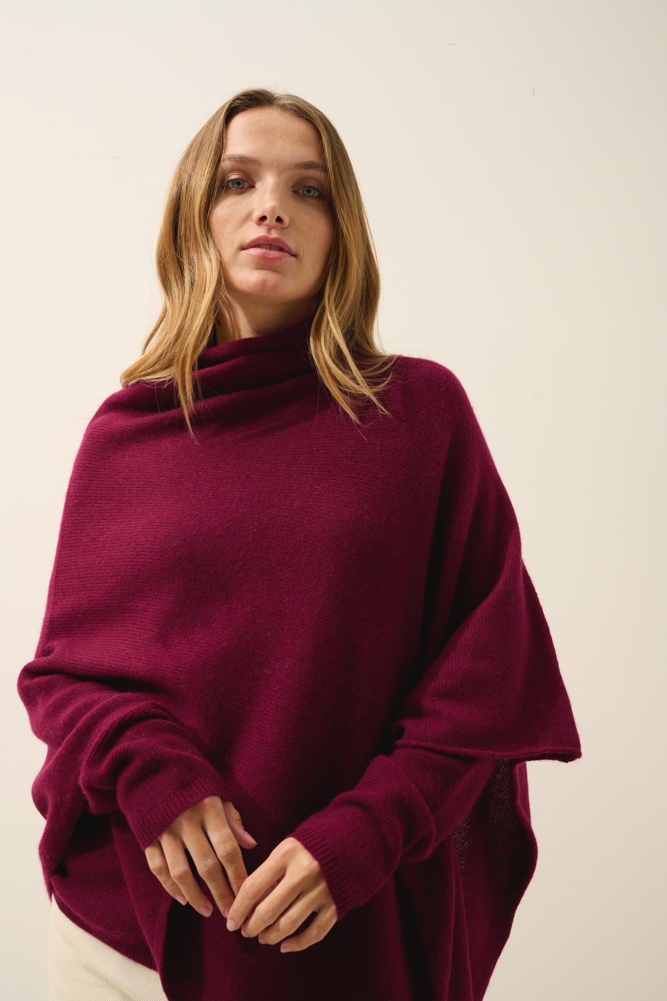 ASHLEY poncho col bateau bordeaux