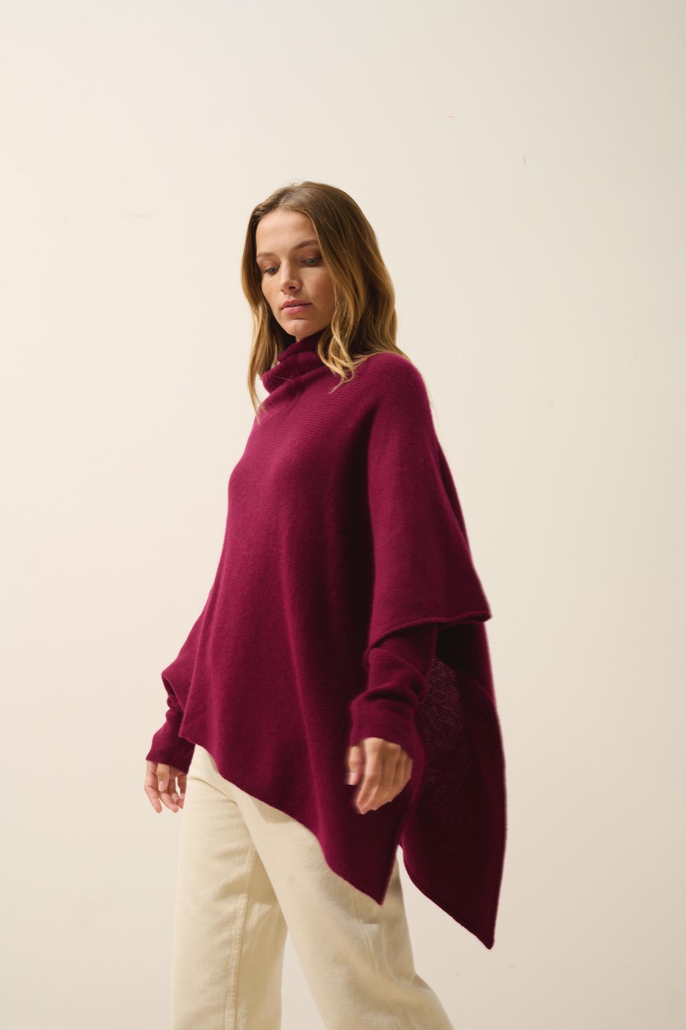 ASHLEY poncho col bateau bordeaux