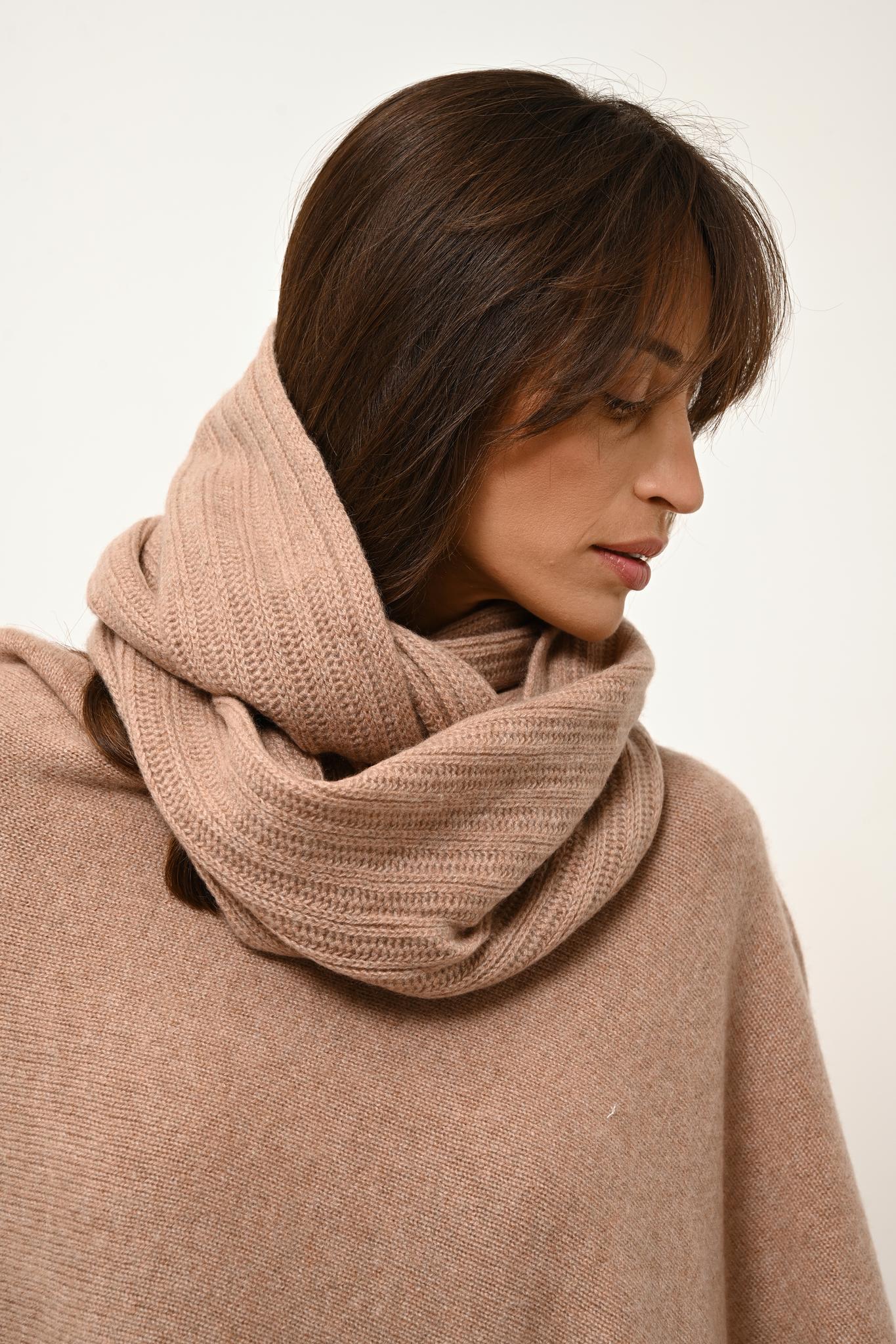 ASHLEY poncho boat neck camel mottled
