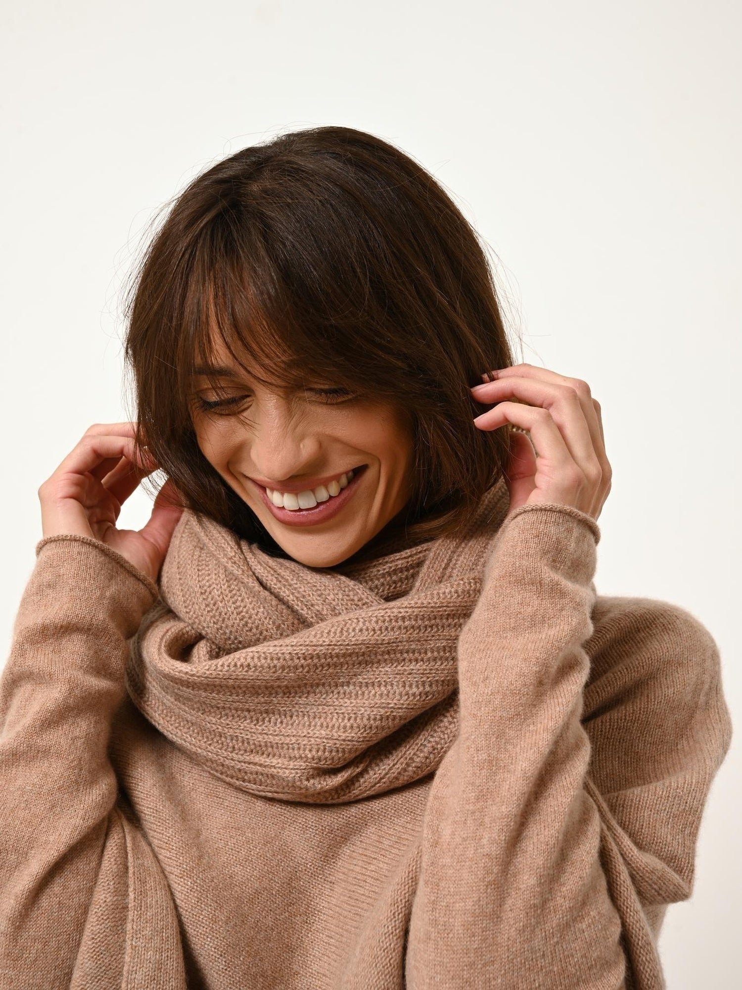 ASHLEY poncho col bateau camel chiné