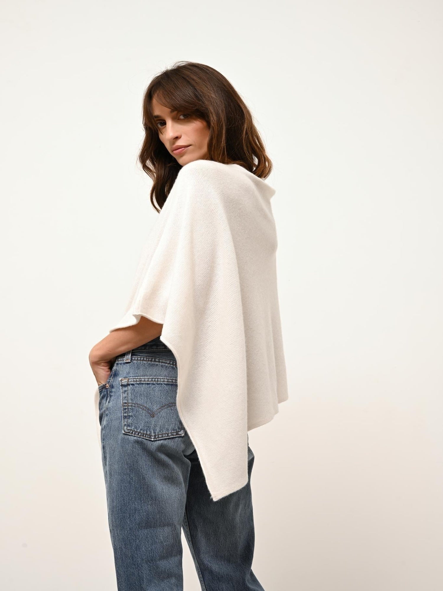 ASHLEY poncho col bateau ivoire