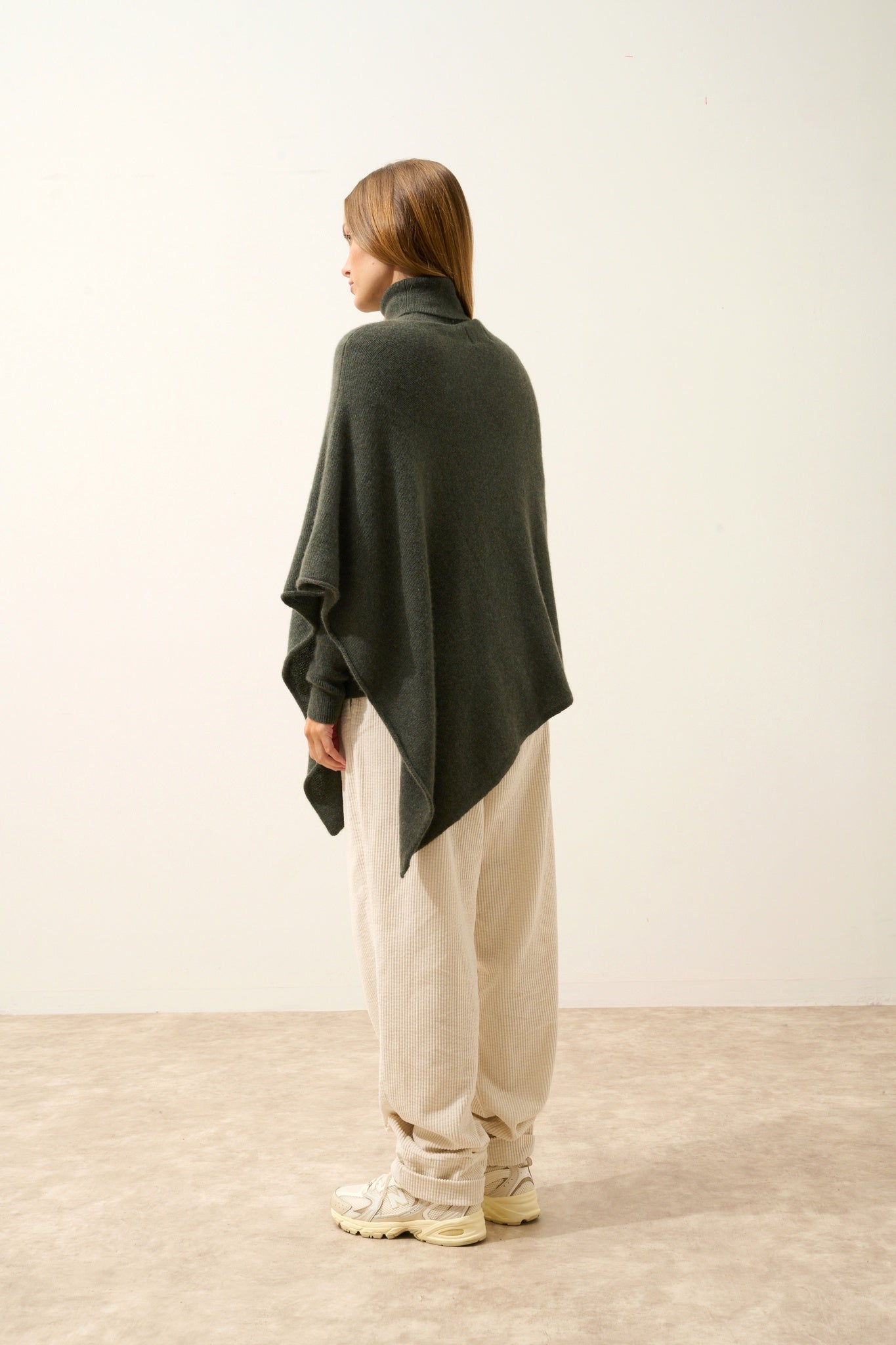 ASHLEY poncho col bateau kaki chiné