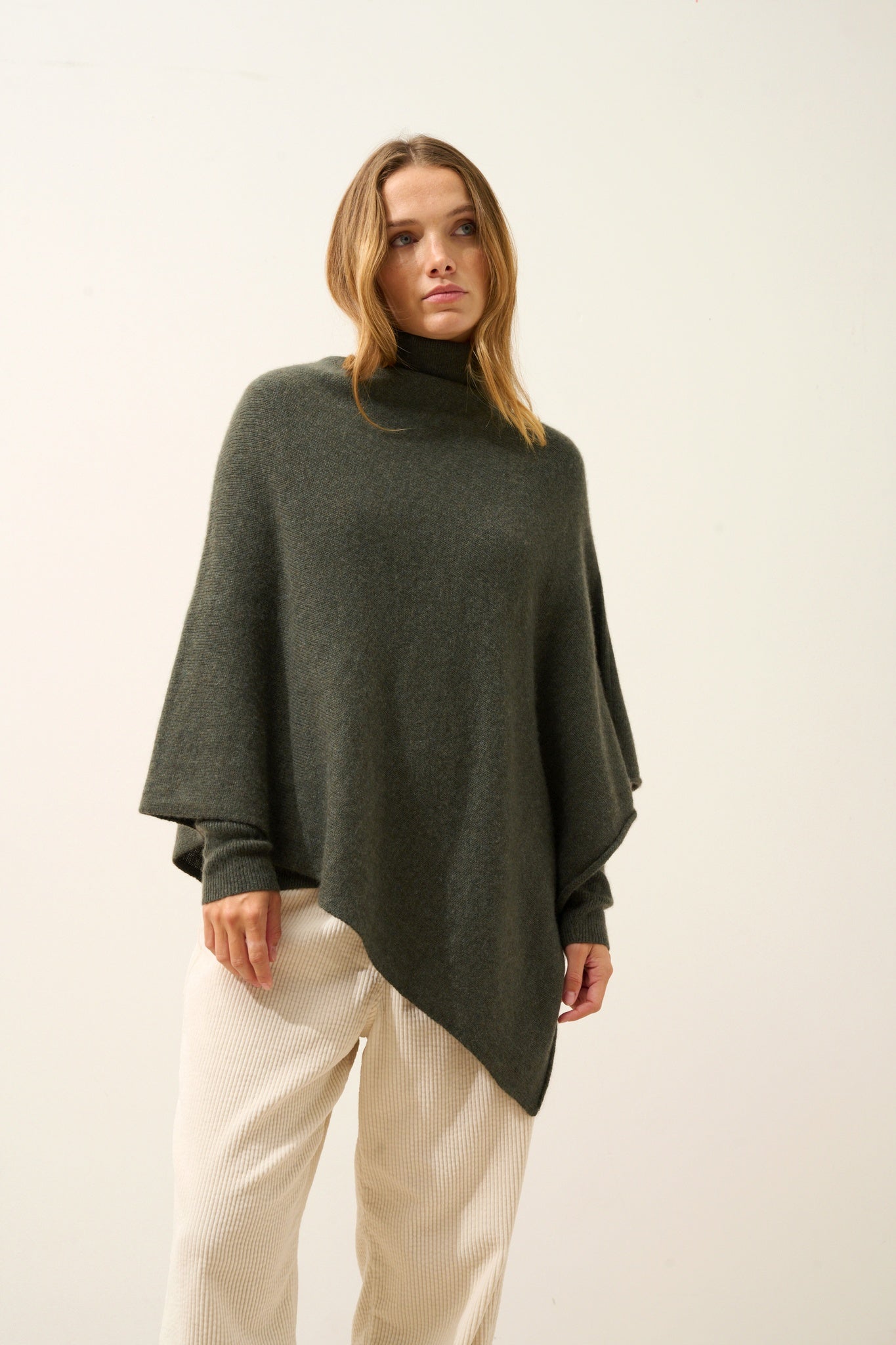 ASHLEY poncho col bateau kaki chiné