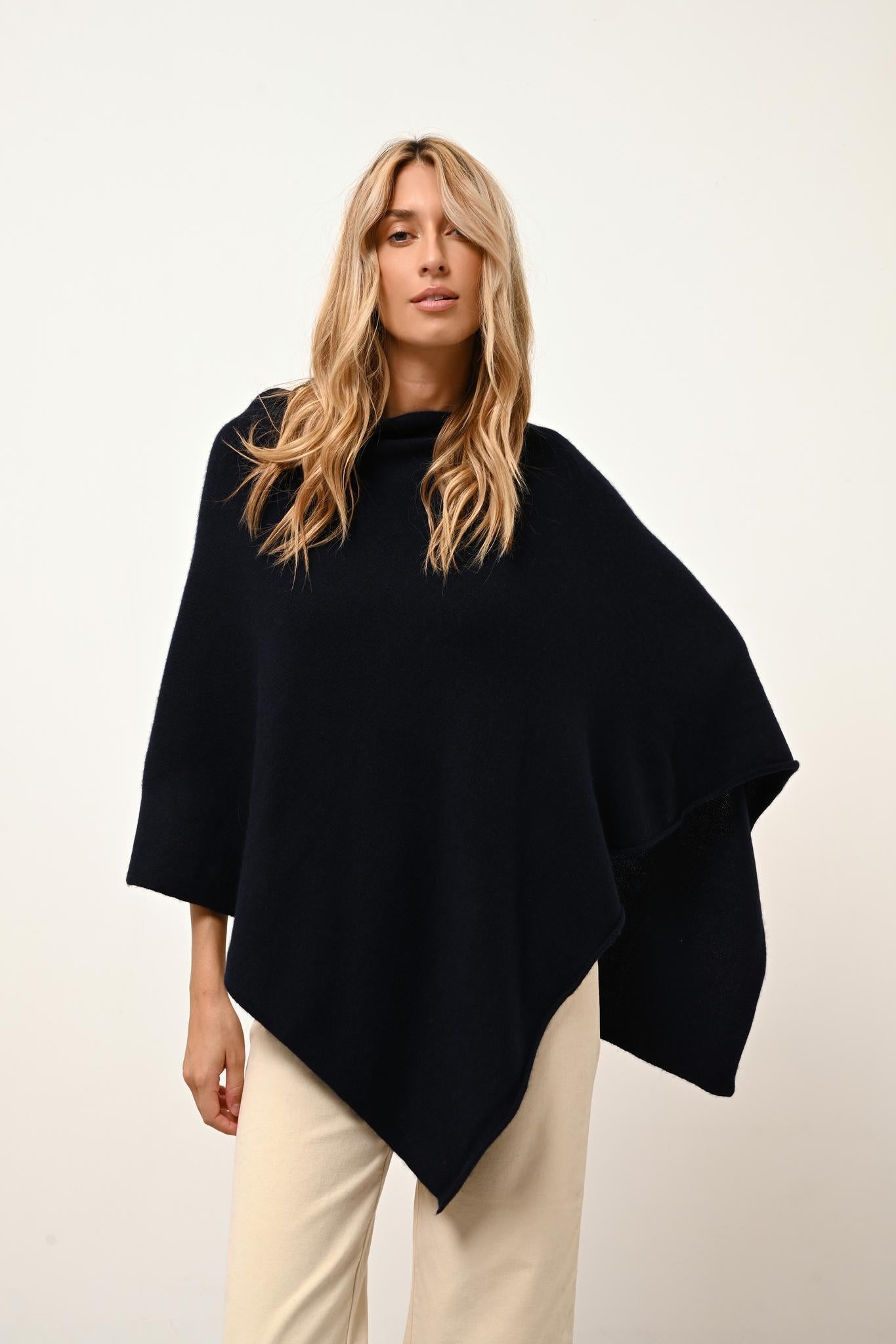 ASHLEY poncho boat neck navy