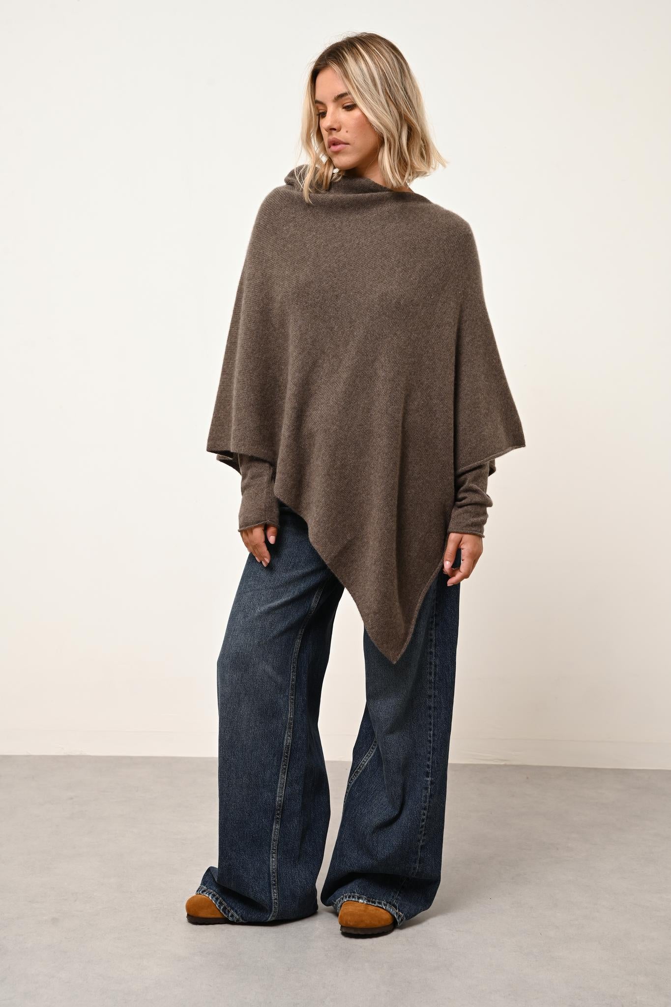 ASHLEY taupe mottled boat-neck poncho