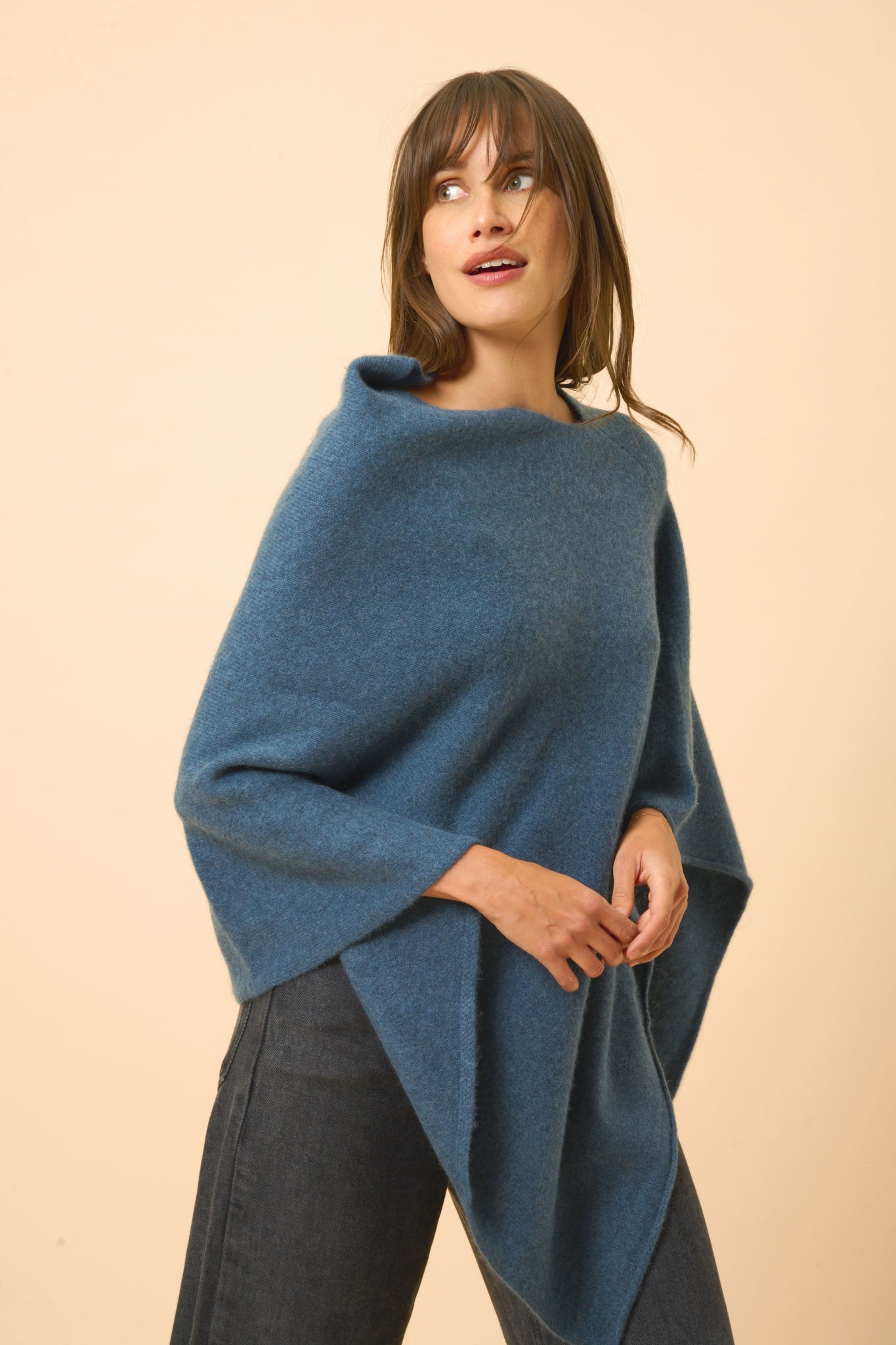 ASHLEY poncho col bateau vert canard chiné