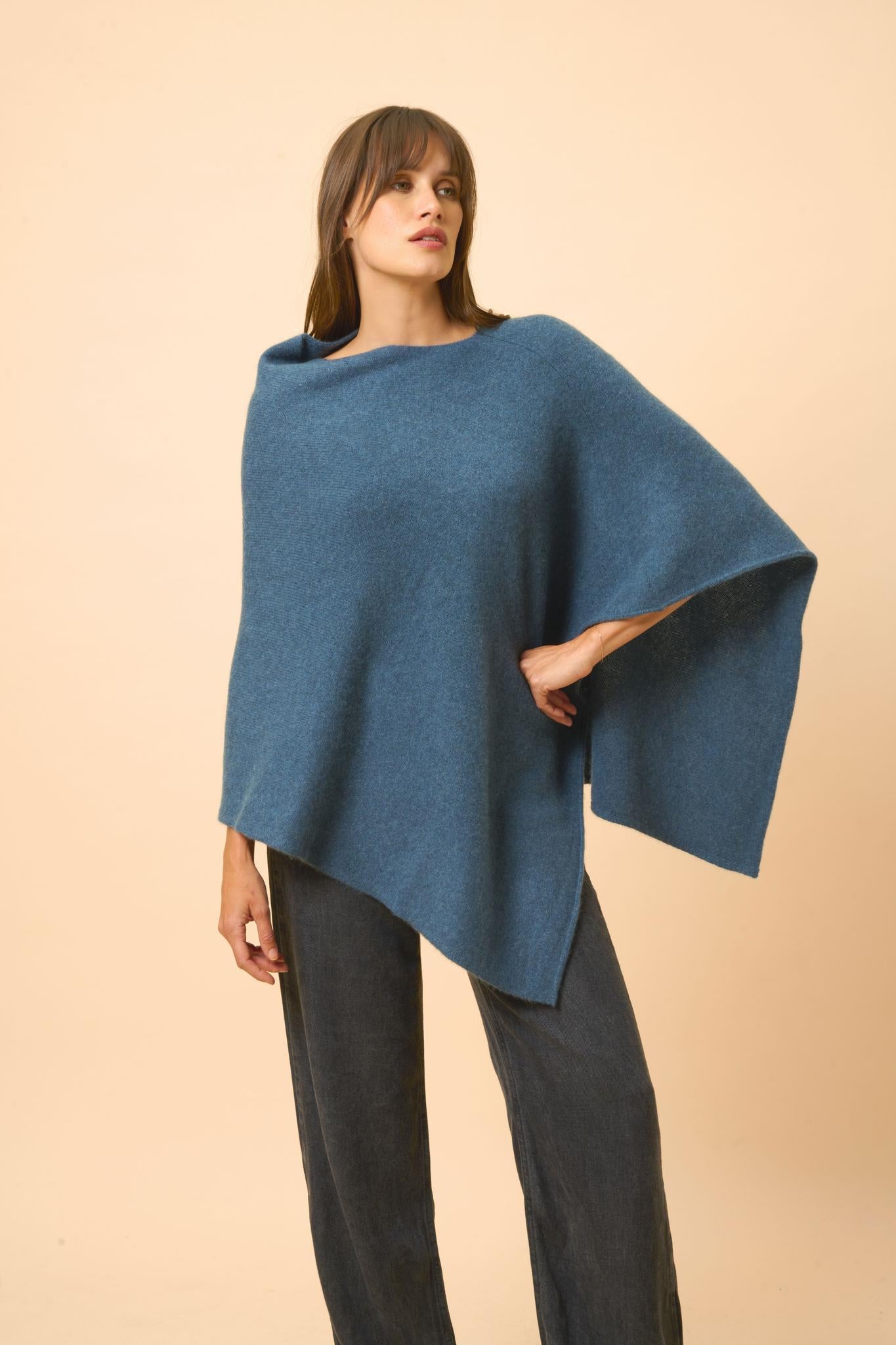 ASHLEY duck green mottled boat-neck poncho