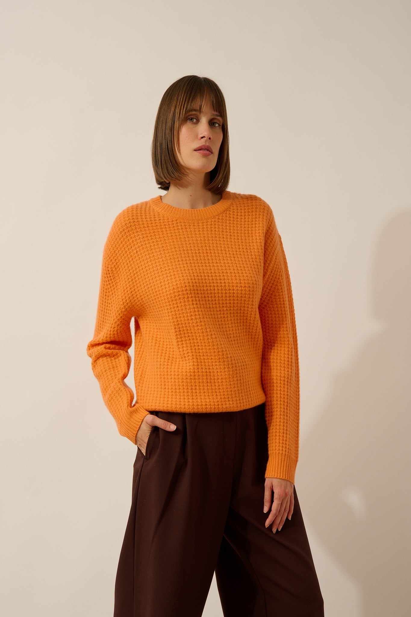 ASSAM 6-ply round neck sweater in melon