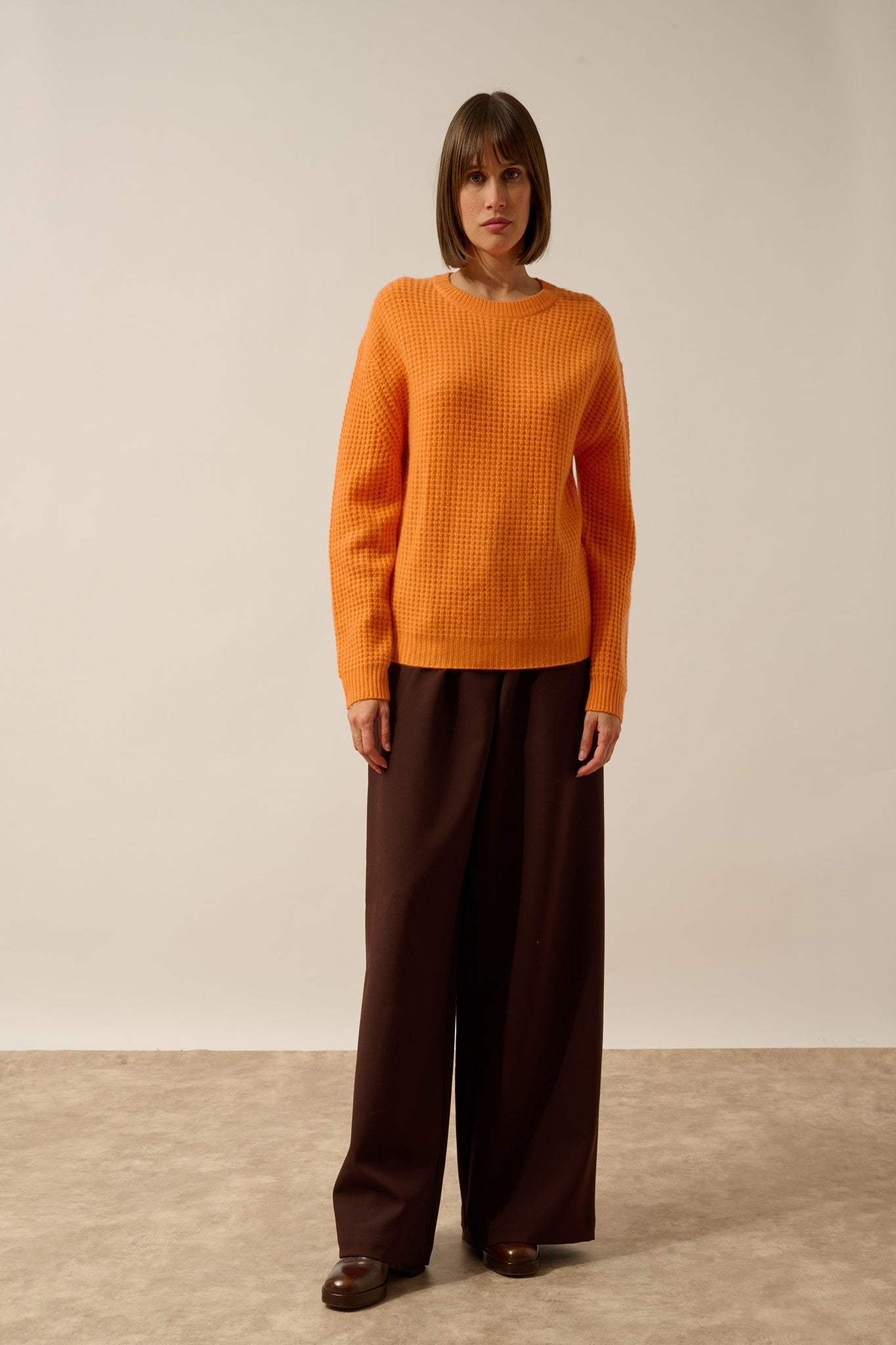 ASSAM 6-ply round neck sweater in melon