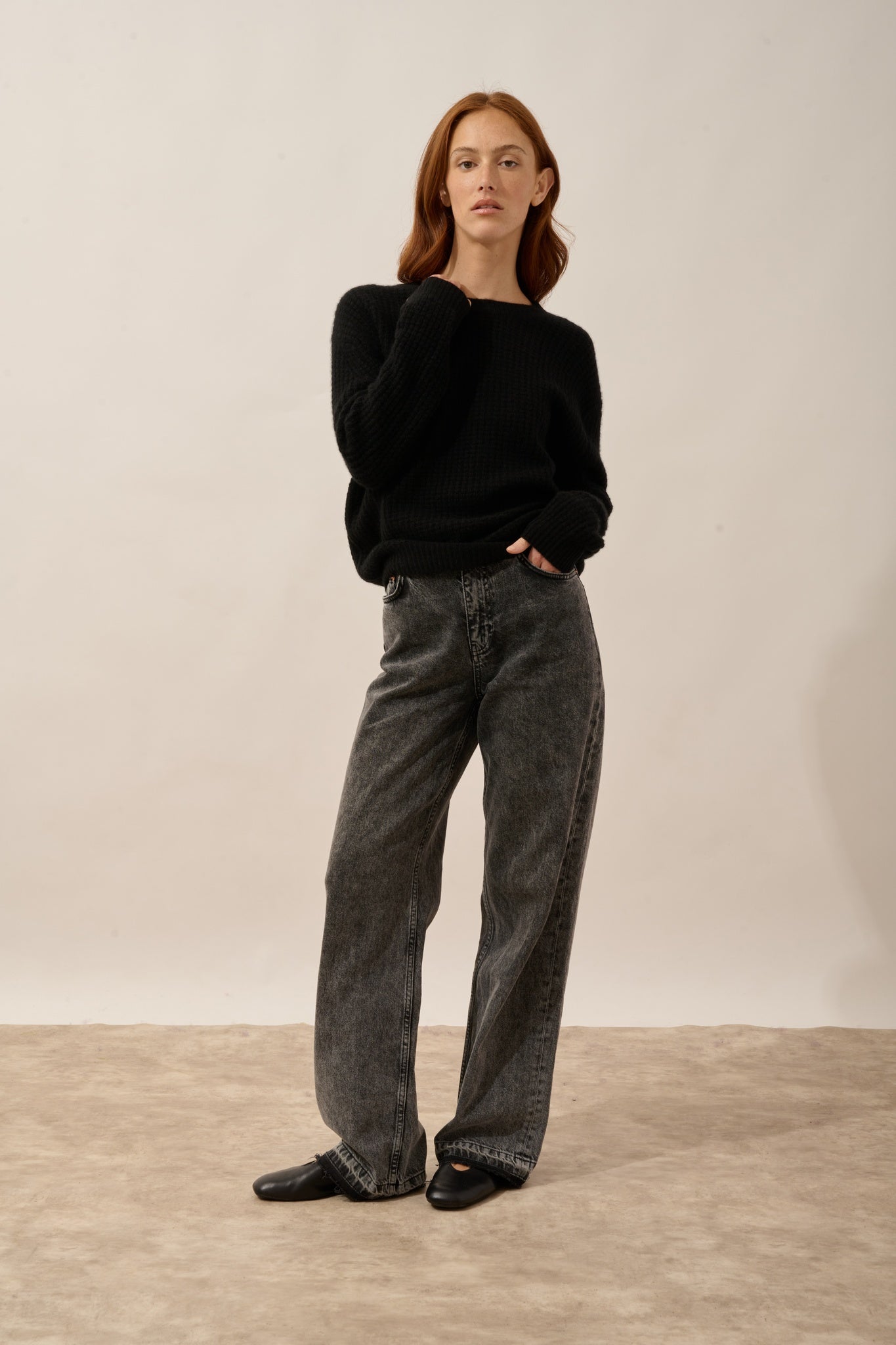 ASSAM 6-ply black crew neck sweater