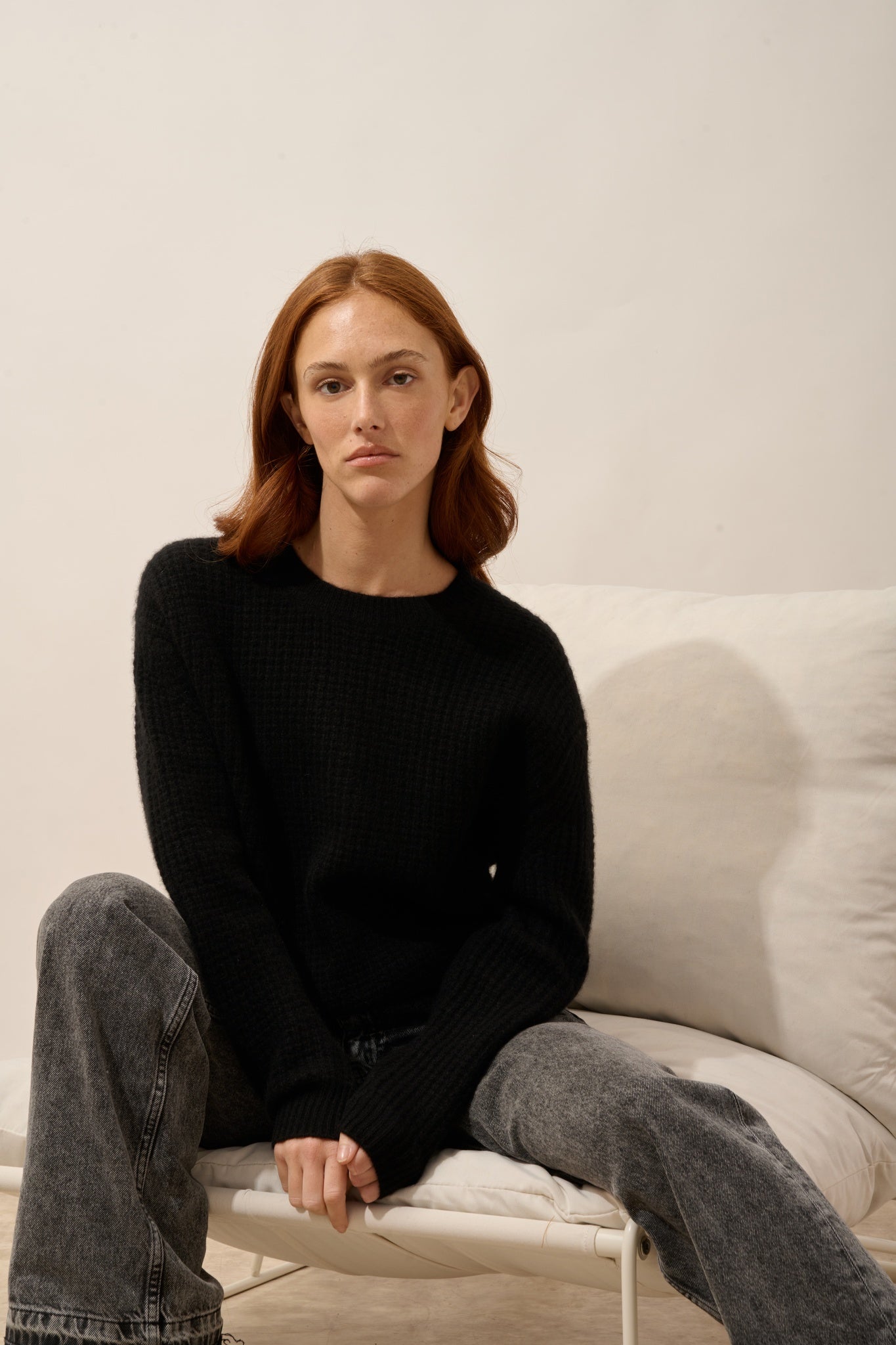 ASSAM 6-ply black crew neck sweater