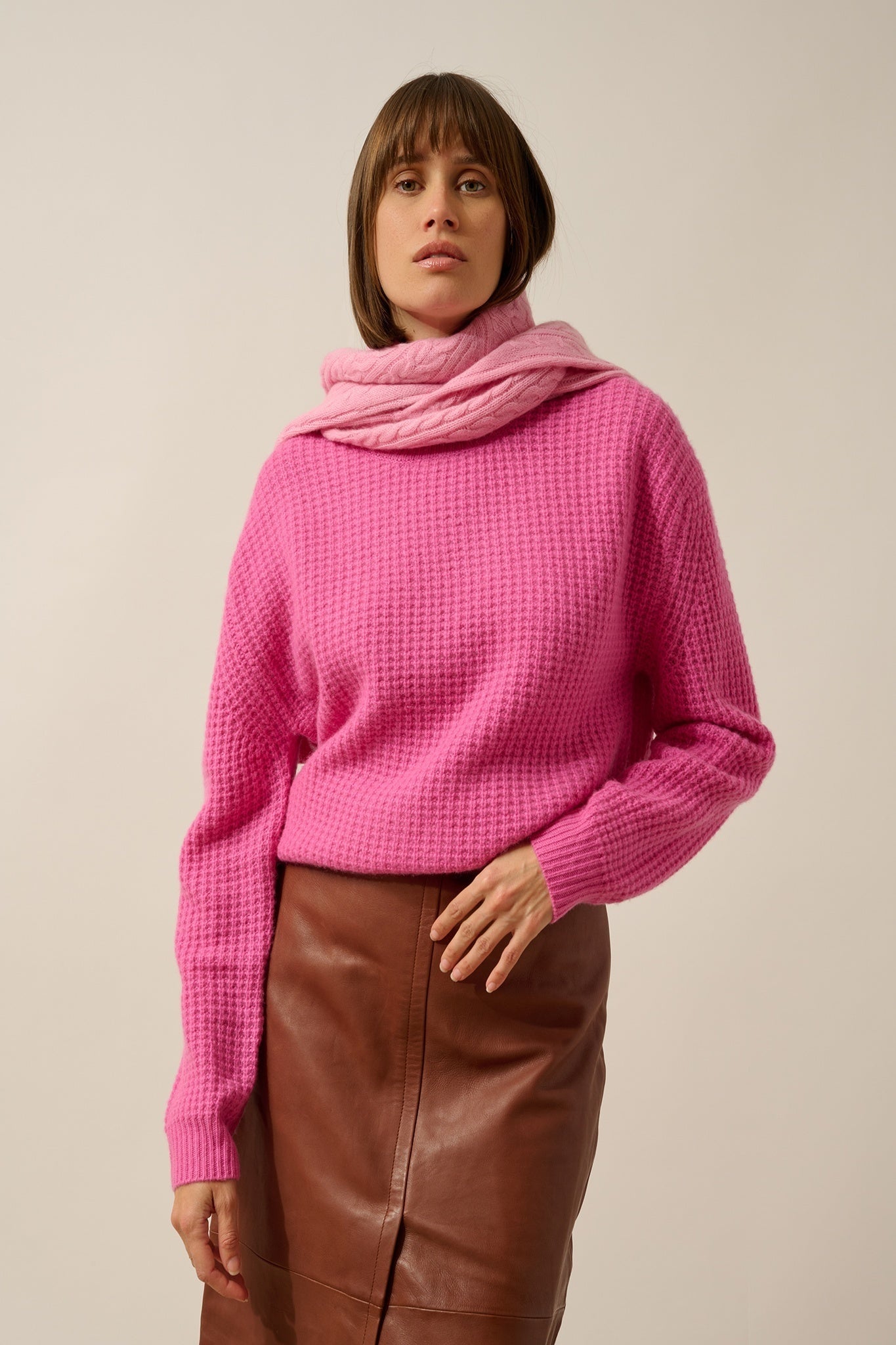 ASSAM 6-ply round neck sweater in pink