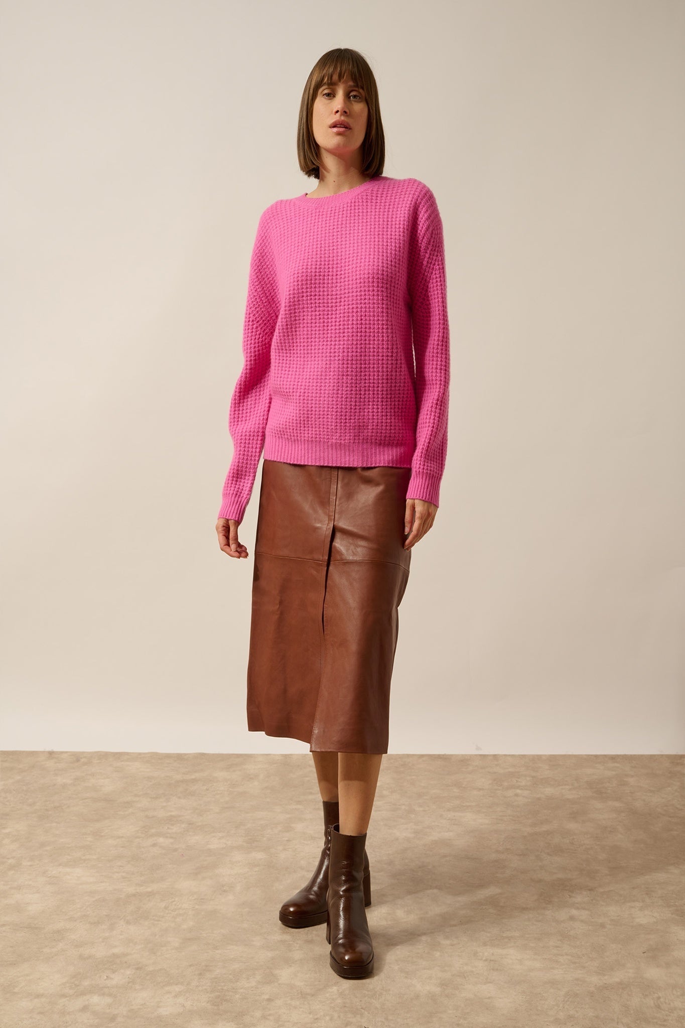 ASSAM 6-ply round neck sweater in pink