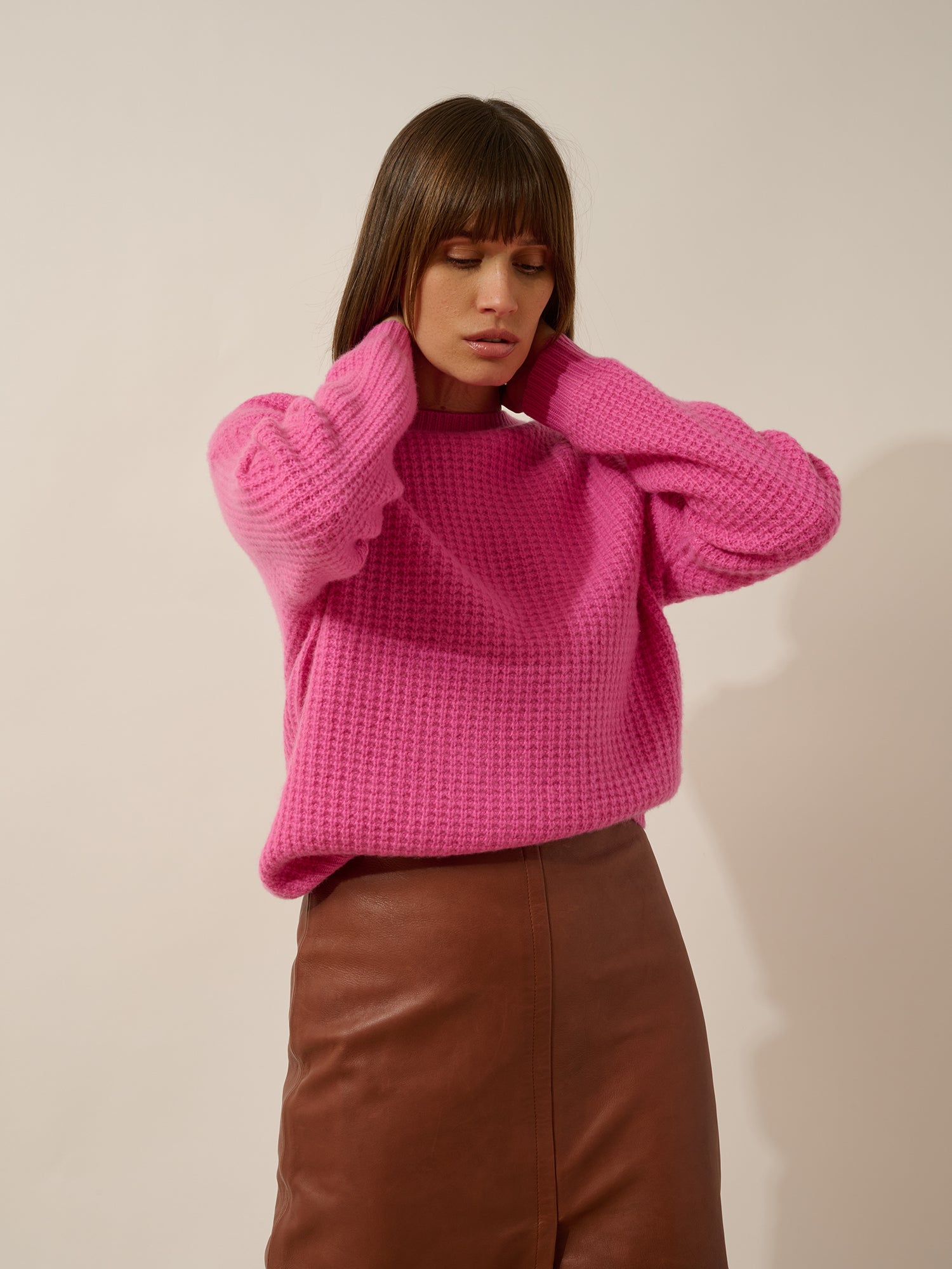 ASSAM 6-ply round neck sweater in pink