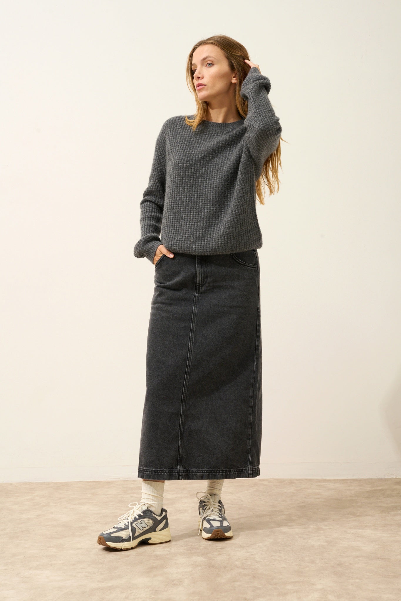 ASSAM pull col rond anthracite chiné