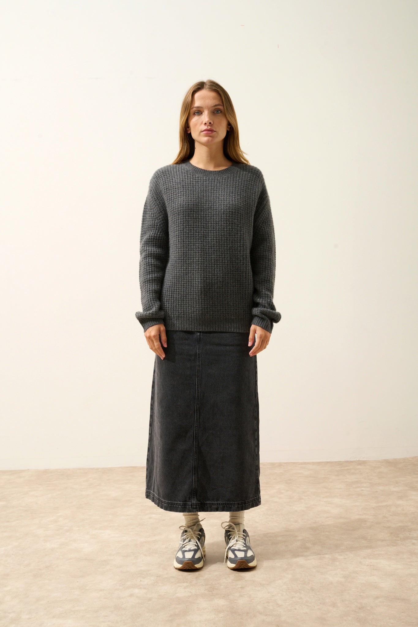 ASSAM pull col rond anthracite chiné