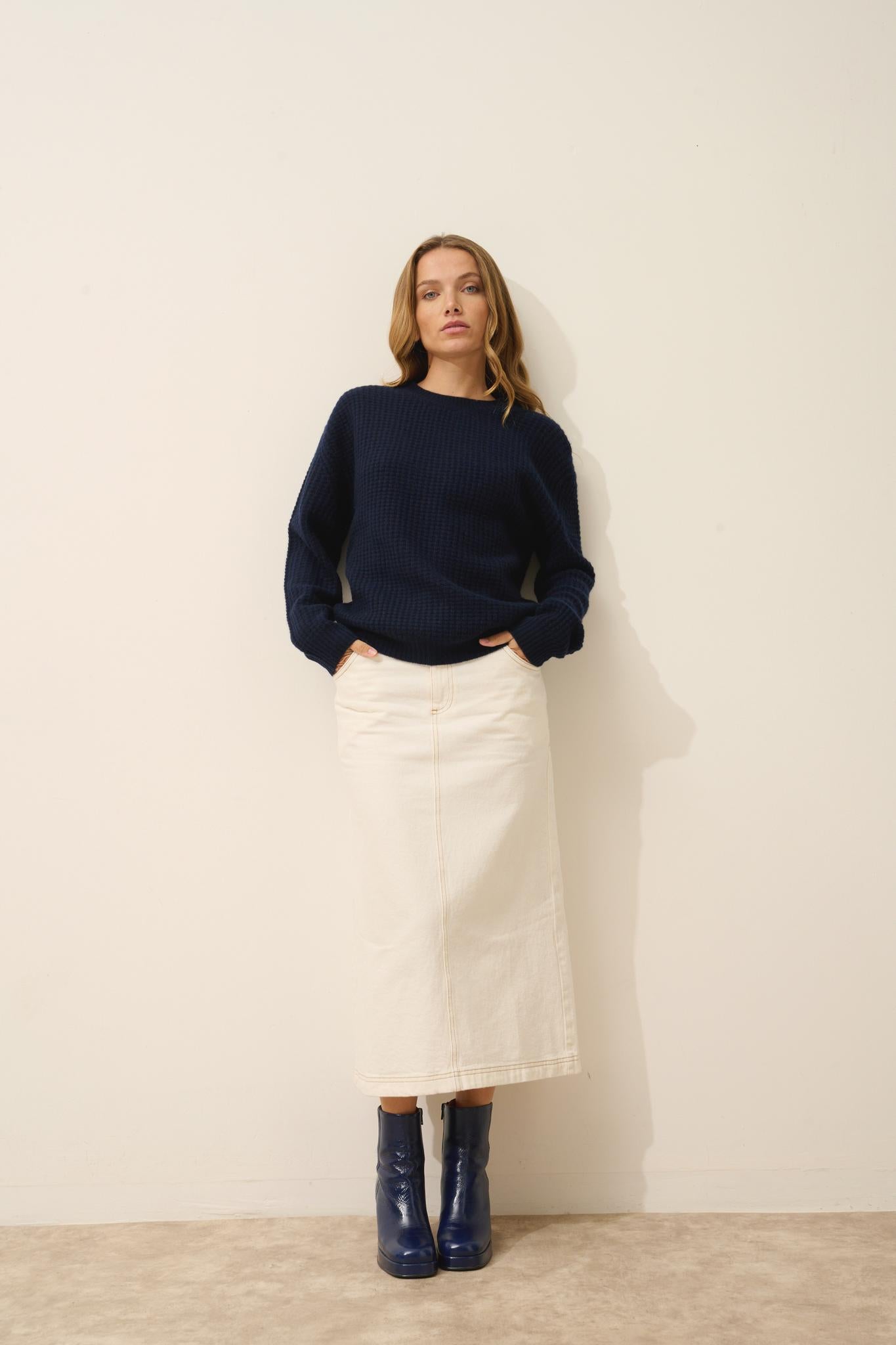 ASSAM navy round-neck sweater