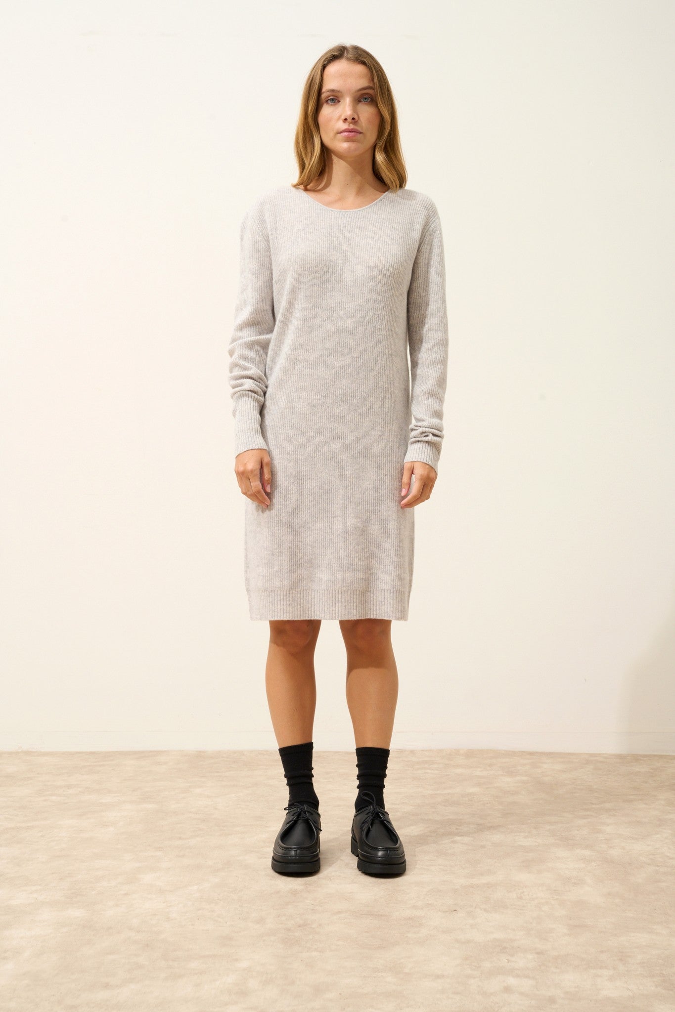 auréline robe col rond glacier chiné 100% cachemire