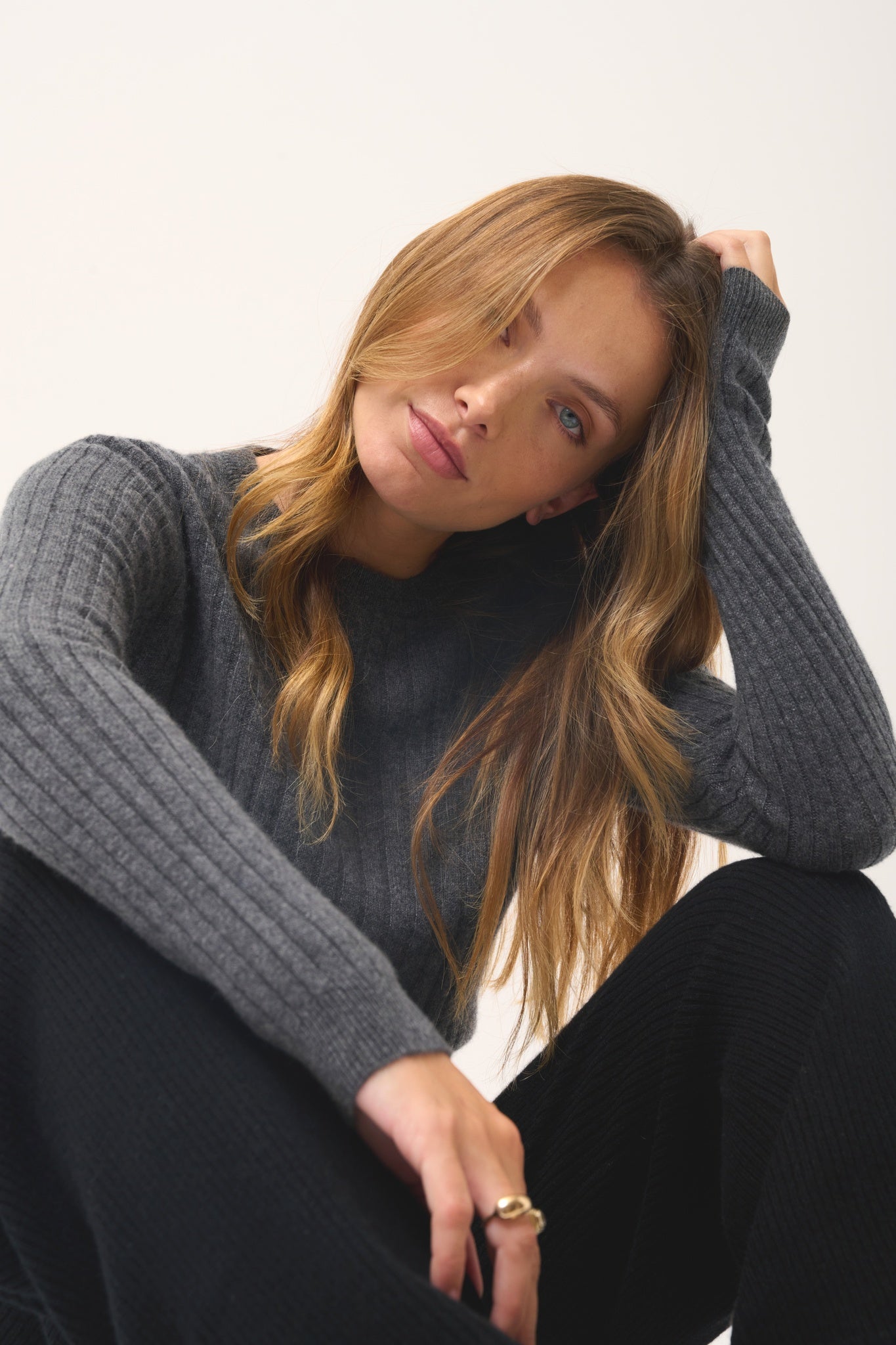 AVANA pull col rond anthracite chiné