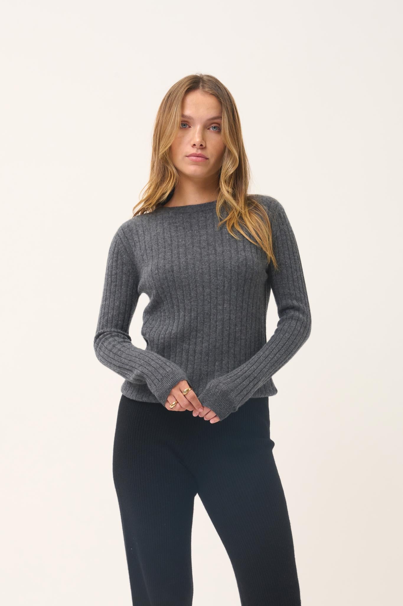 AVANA round-neck sweater anthracite mottled