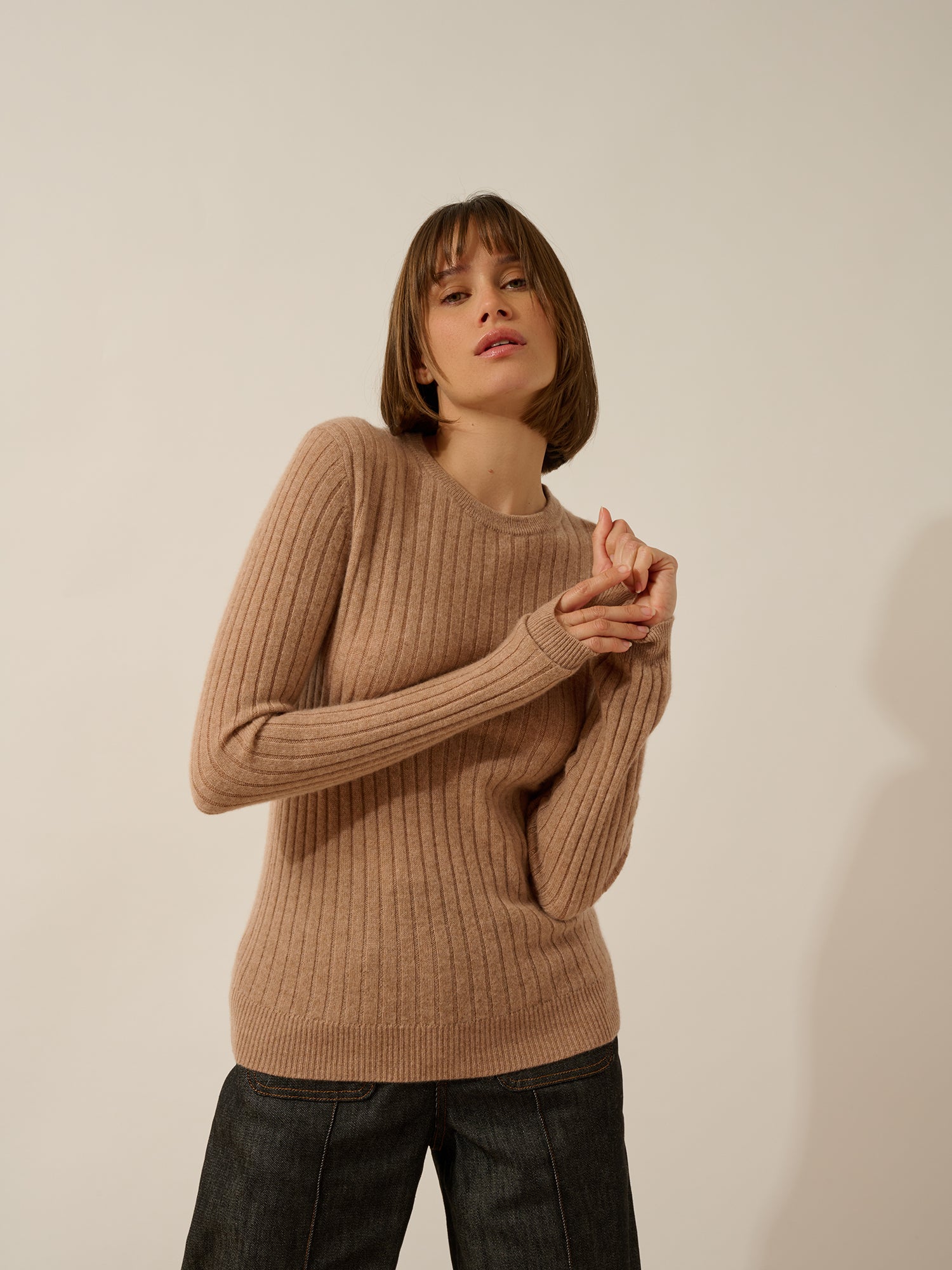 AVANA pull col rond camel chiné