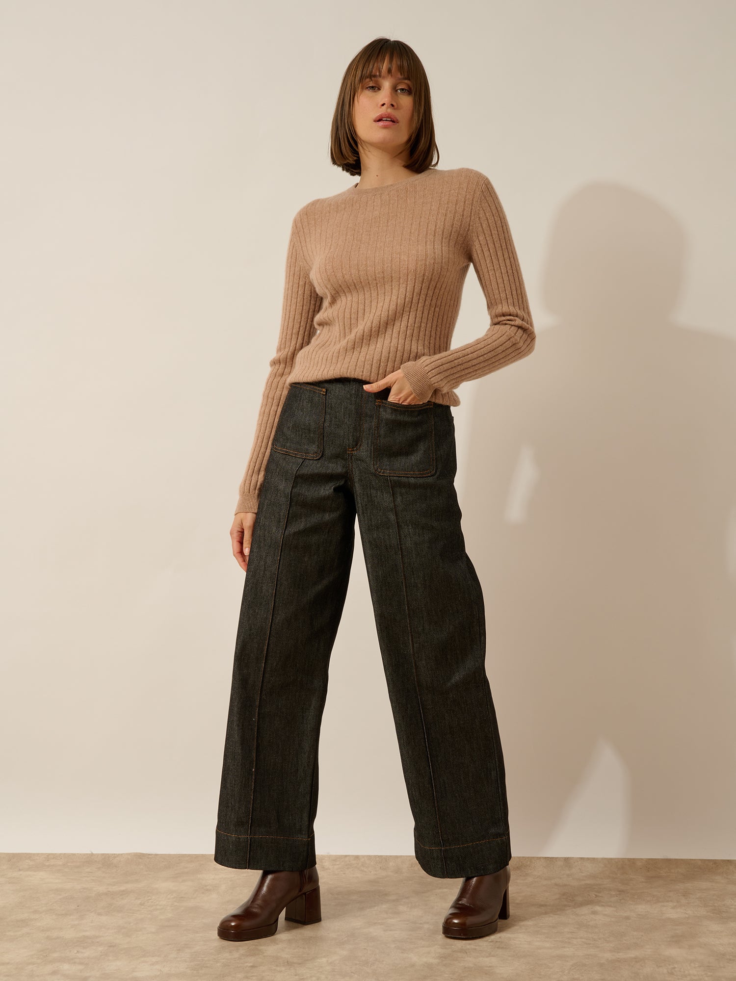 AVANA pull col rond camel chiné