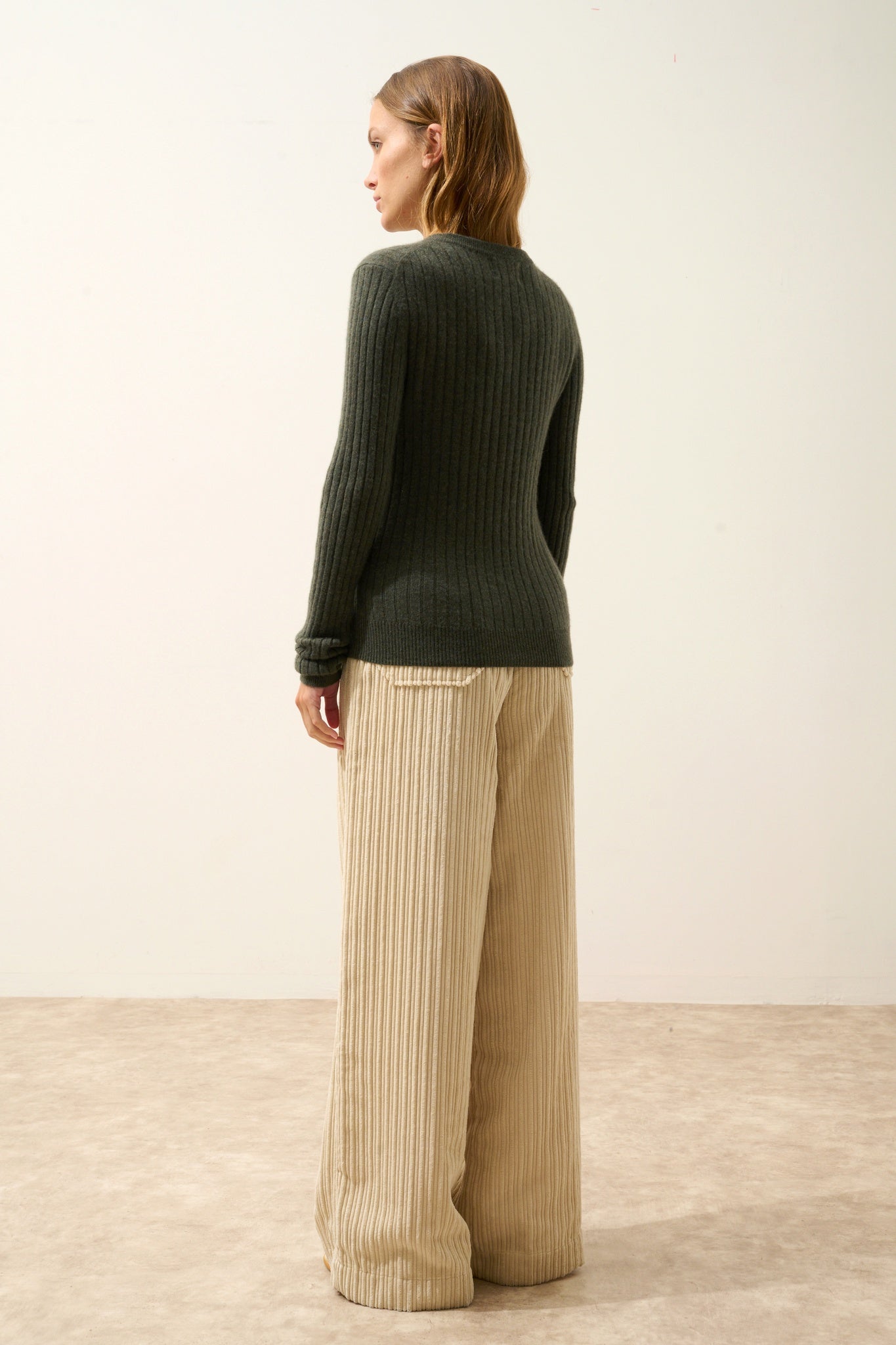 AVANA pull col rond kaki chiné