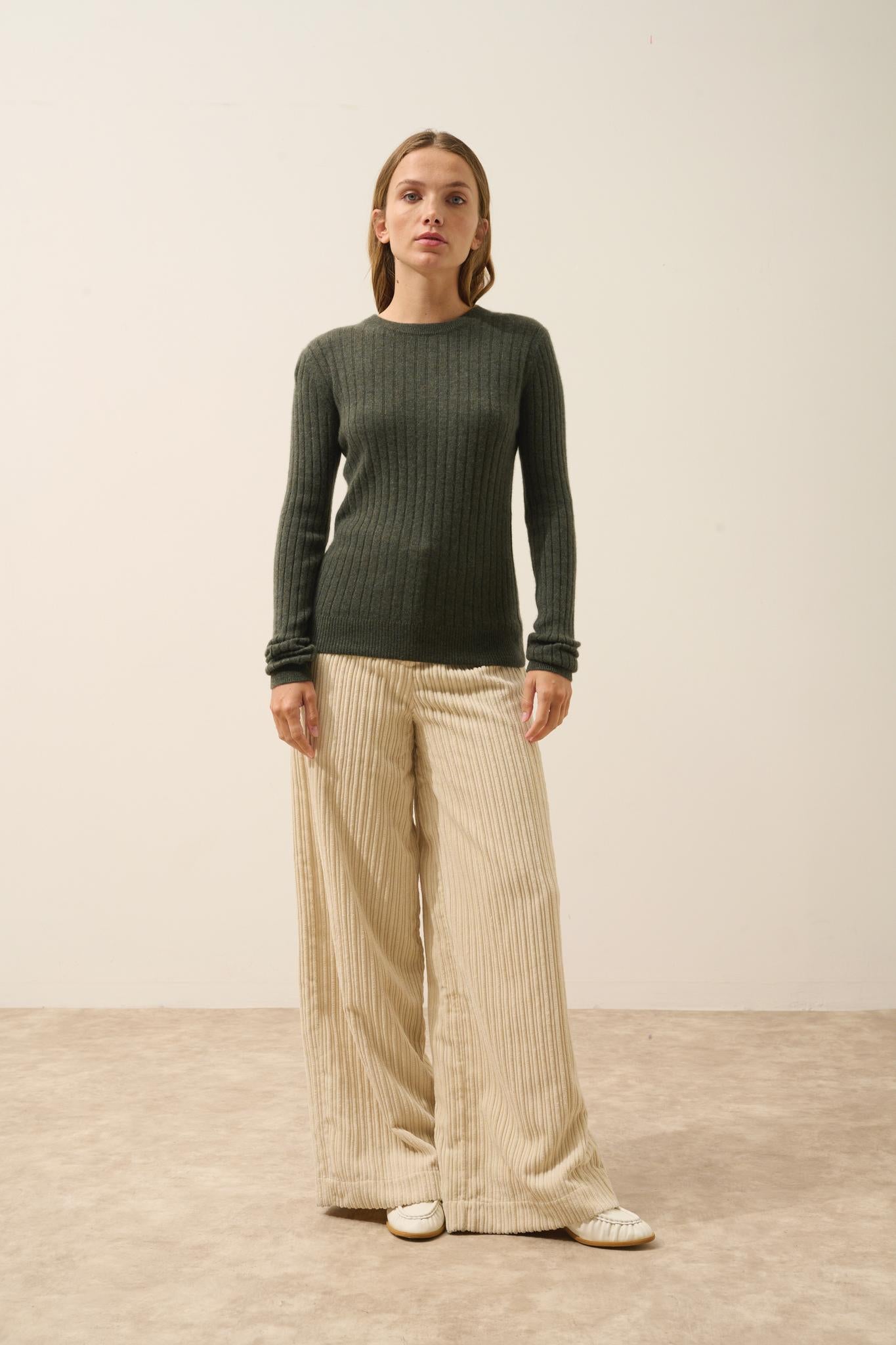 AVANA round-neck sweater khaki mottled