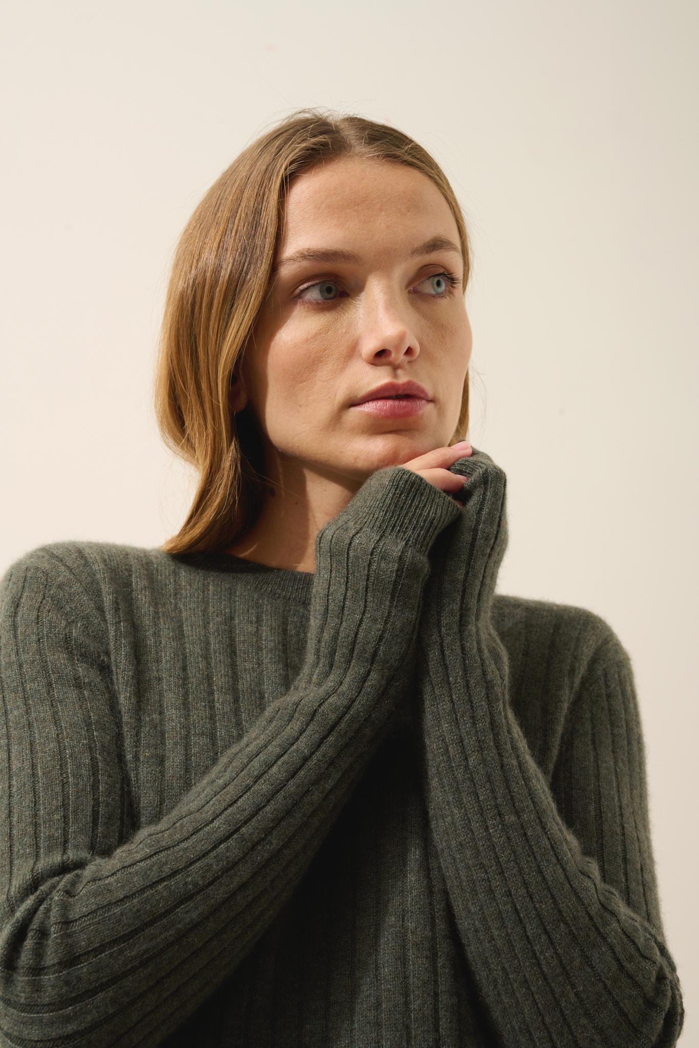 AVANA round-neck sweater khaki mottled