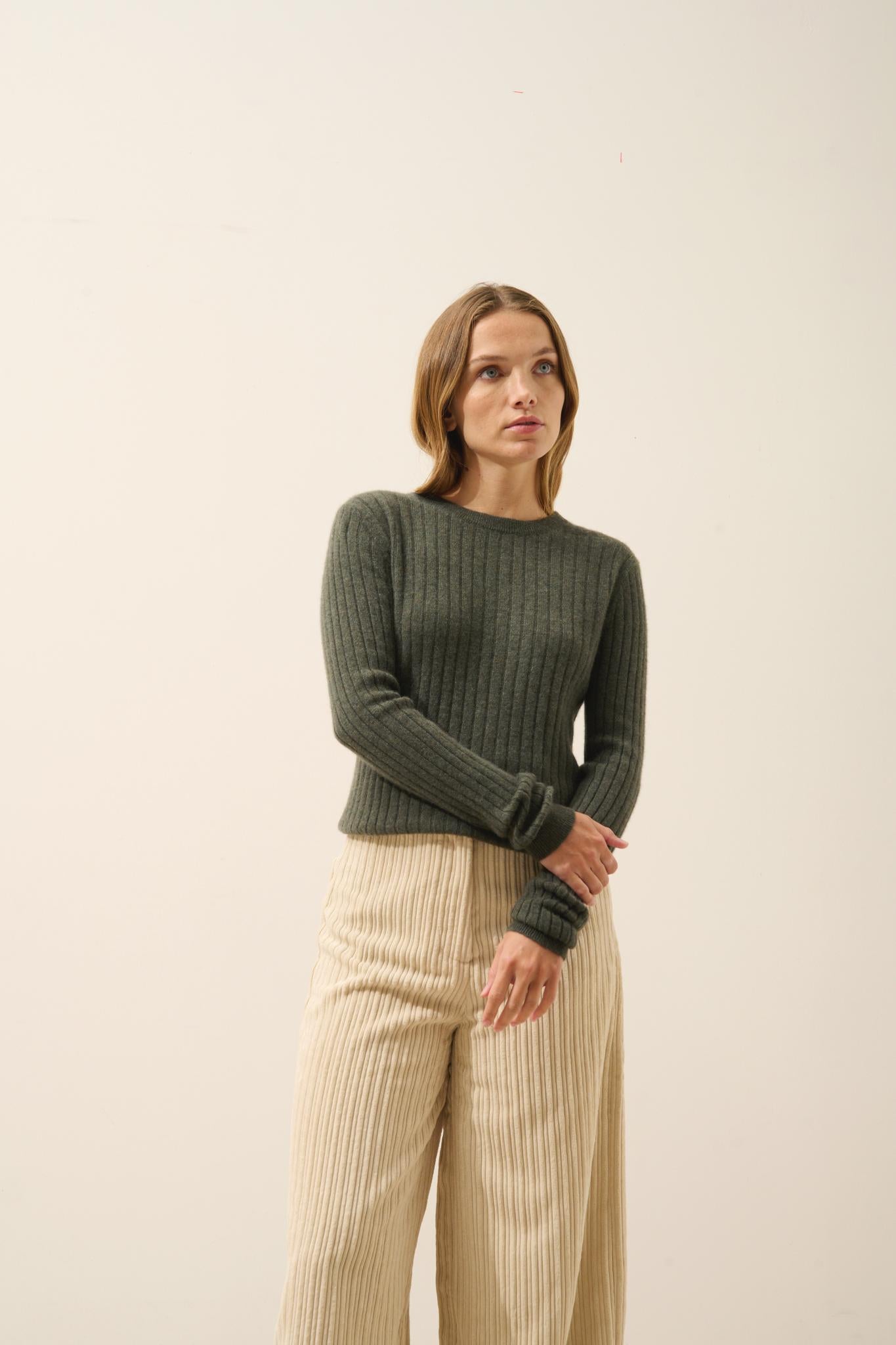 AVANA round-neck sweater khaki mottled