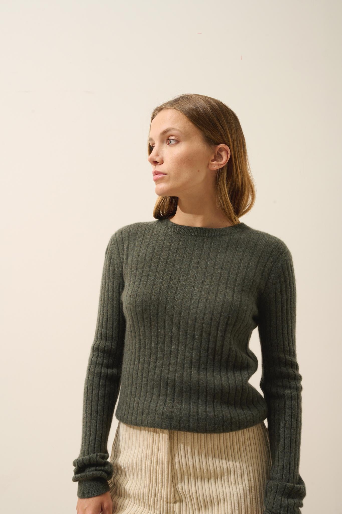 AVANA round-neck sweater khaki mottled