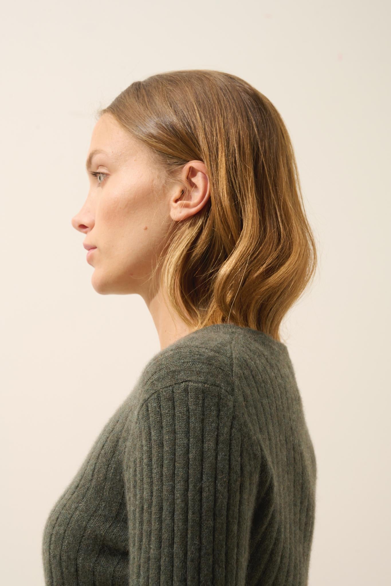 AVANA round-neck sweater khaki mottled