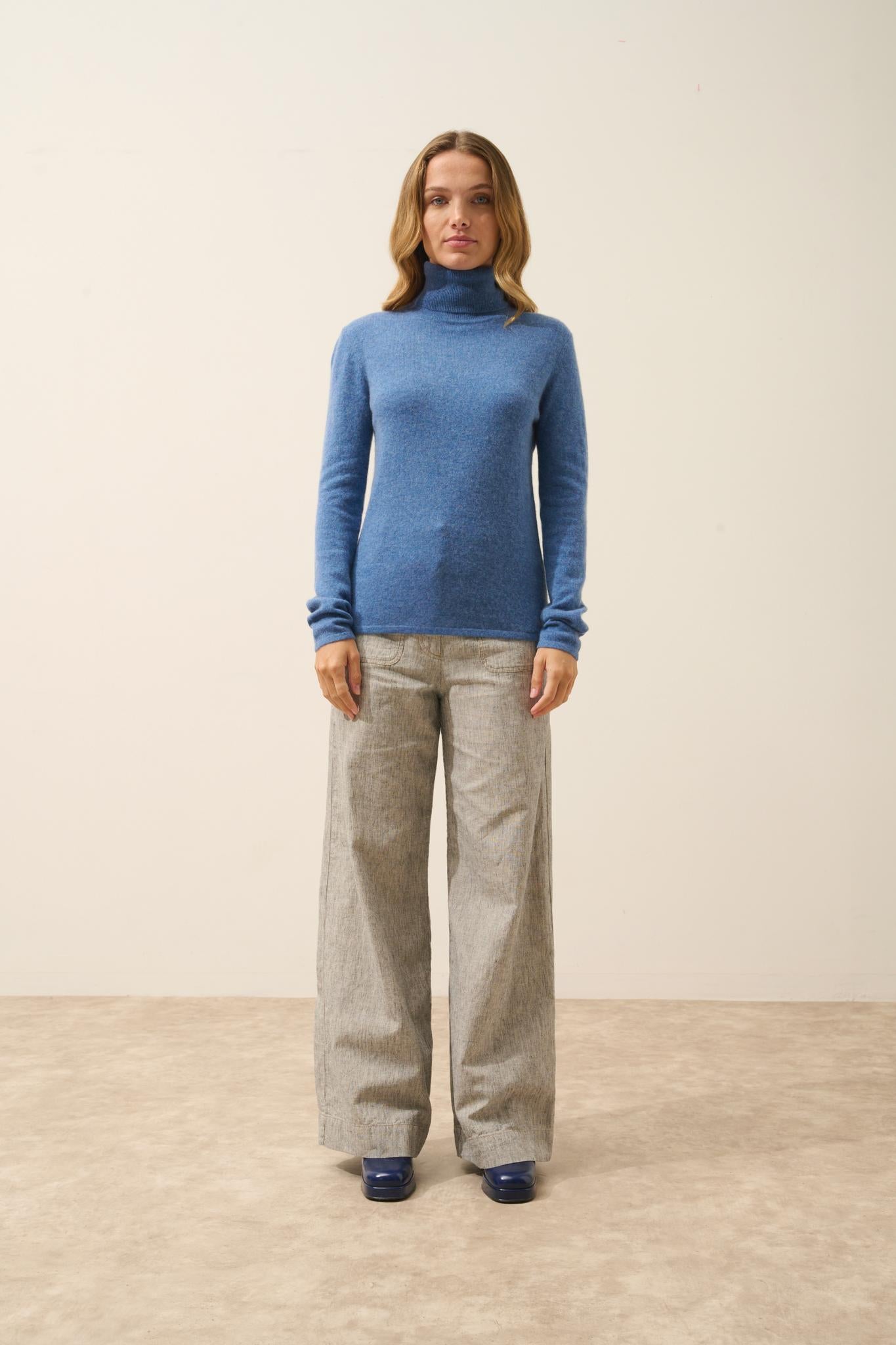 AVA blue denim turtleneck sweater