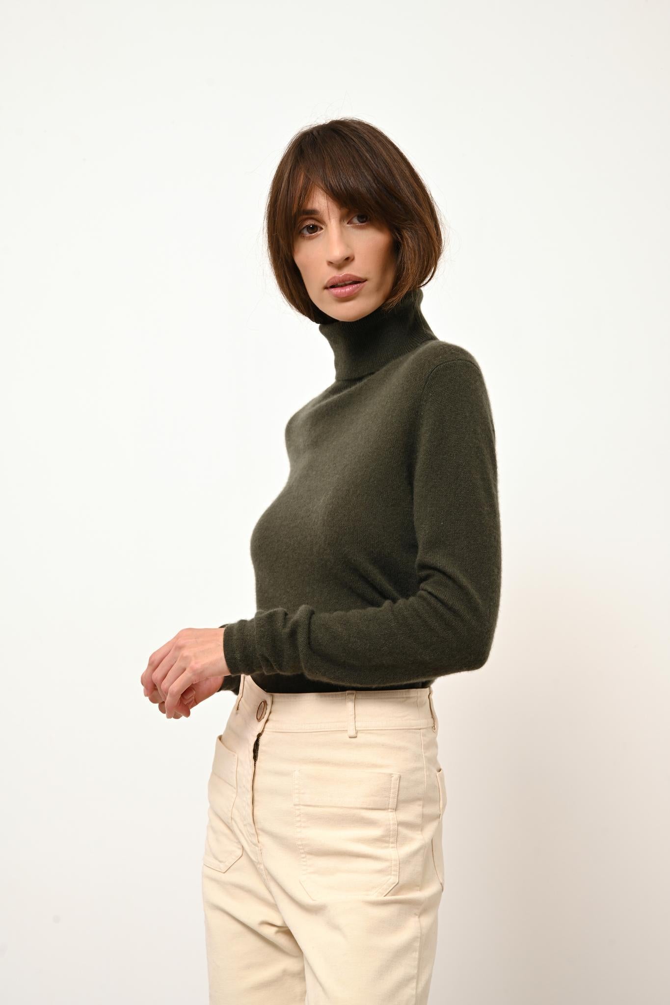 AVA khaki turtleneck sweater