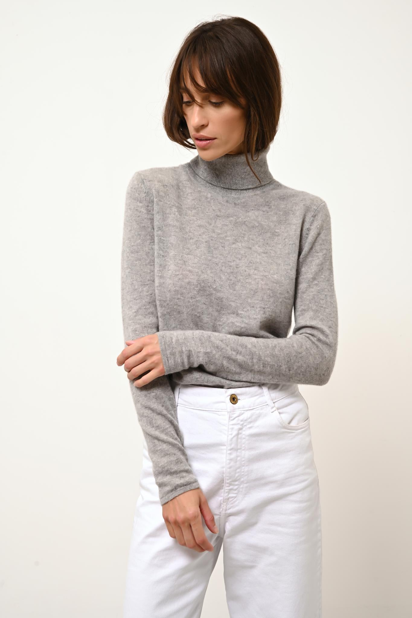 AVA pull col roulé nuage chiné