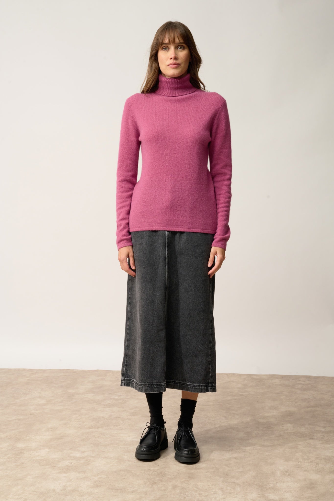 AVA pull col roulé orchidée