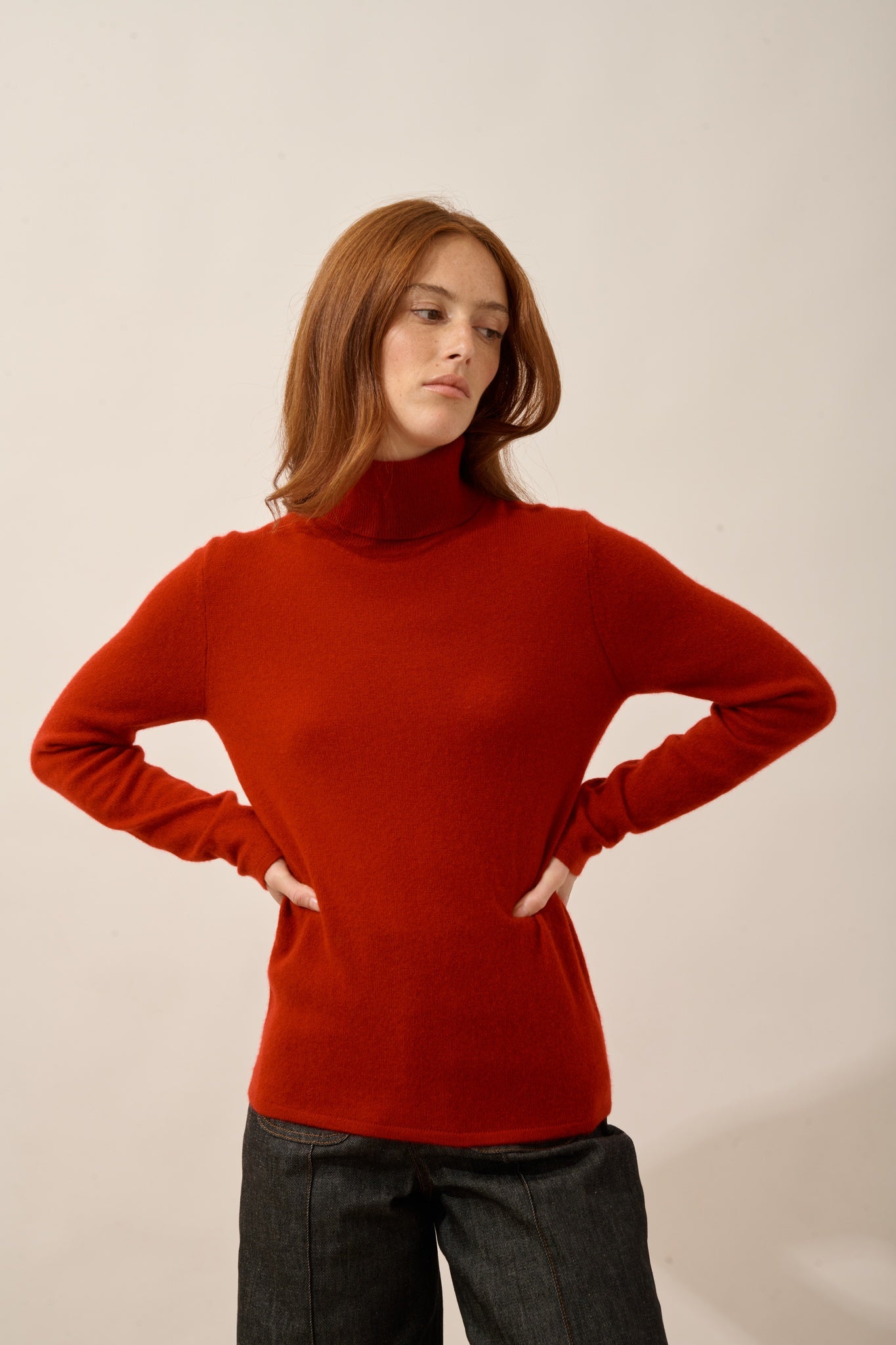 AVA pull col roulé rubis