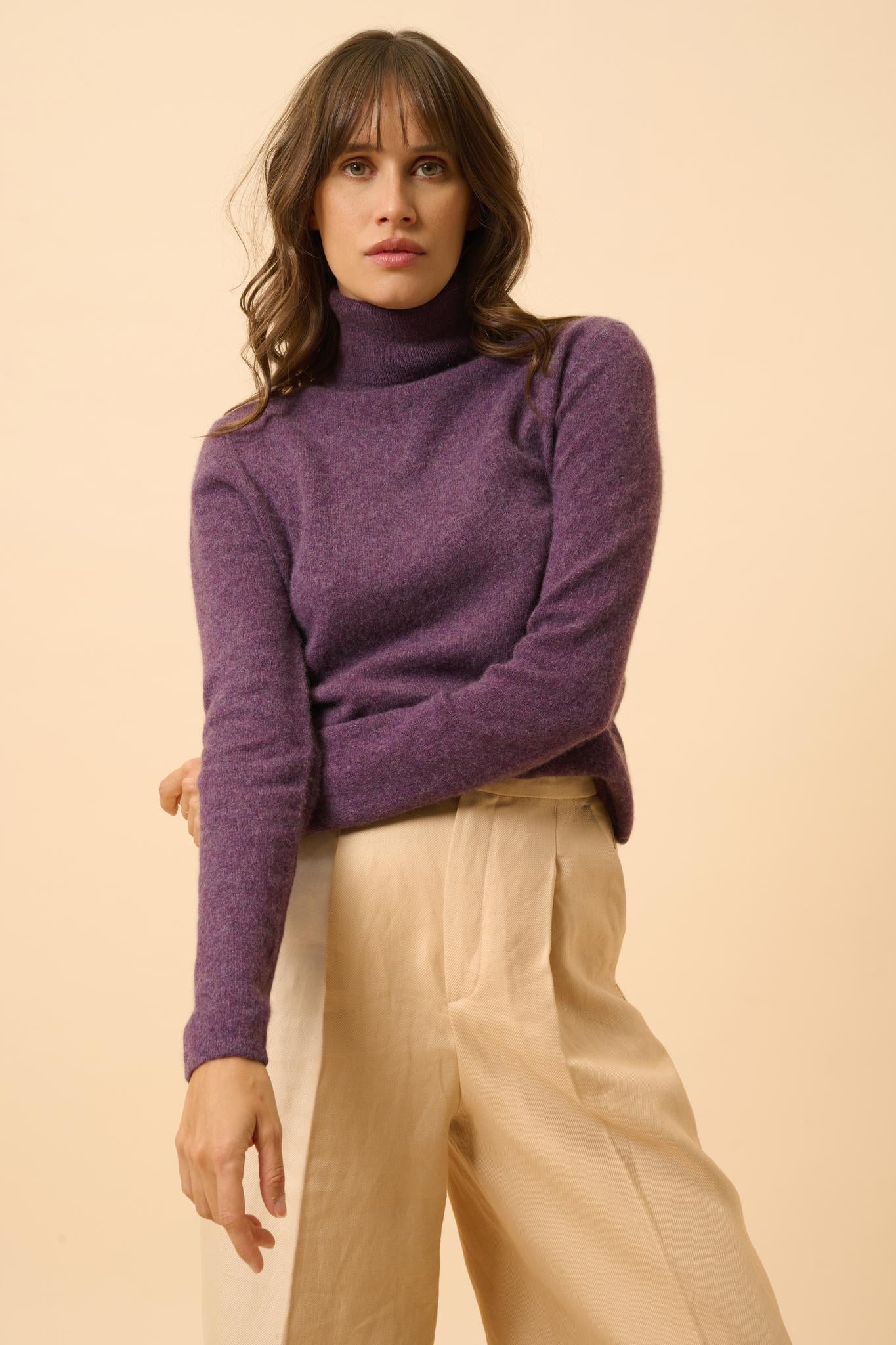 AVA pull col roulé violet chiné
