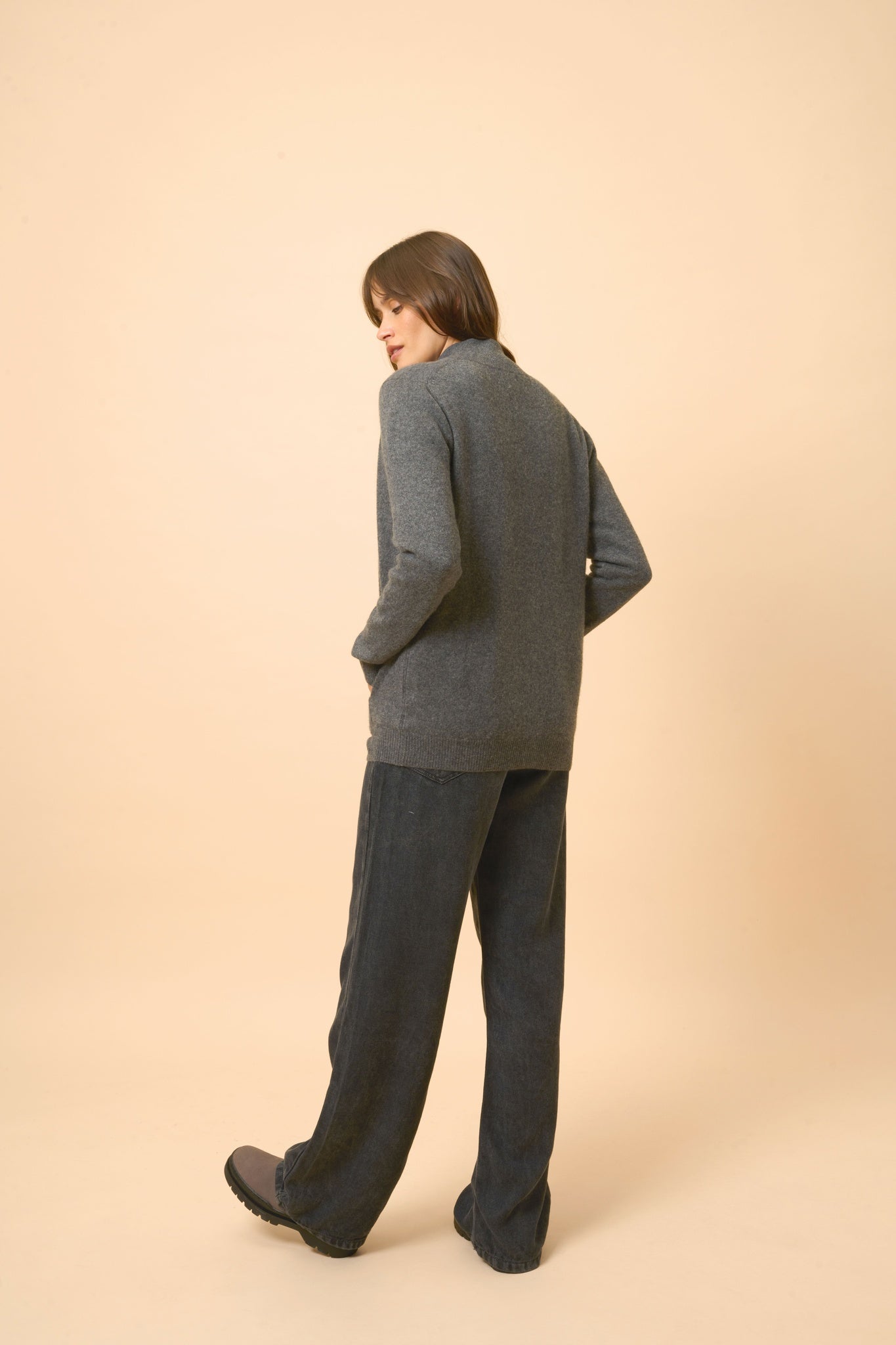 AYR anthracite mottled stand-up collar cardigan